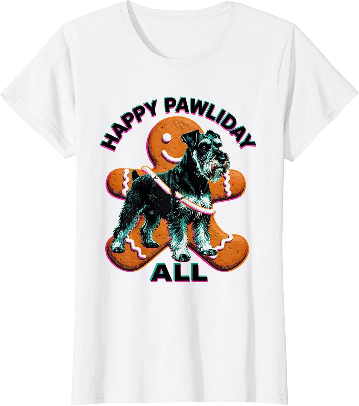 Happy Pawliday, All Risograph Funny Giant Schnauzer Dog T-Shirt - White
