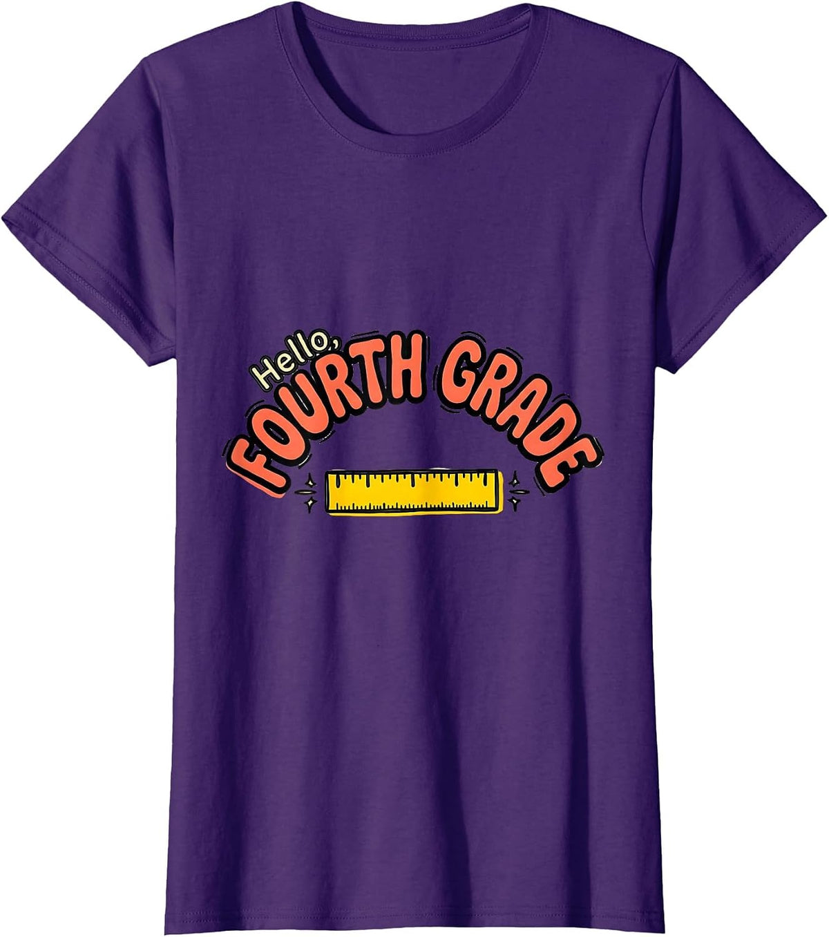 Women's Hello, Fourth Grade Playful Back To School Teacher Student T-Shirt - Purple