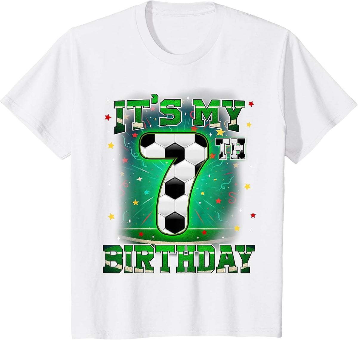 Its My 7th Birthday Boys Soccer 7 Years Old Party Matching T-Shirt - White