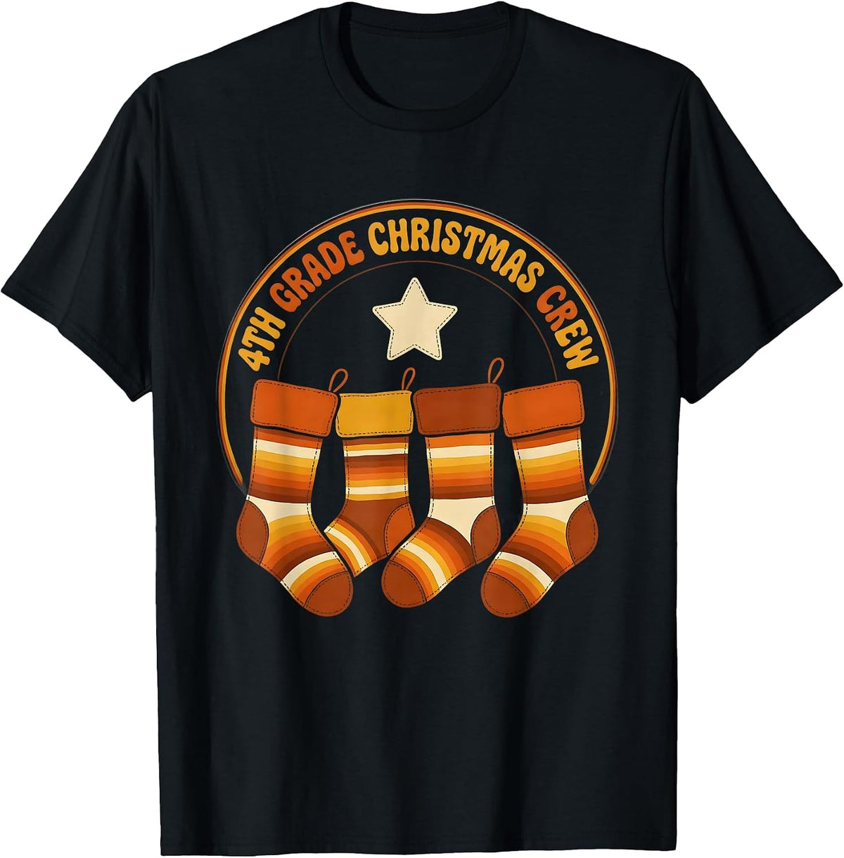 Men's 4th Grade Christmas Crew Retro Teacher Humor Classroom Squad T-Shirt - Black