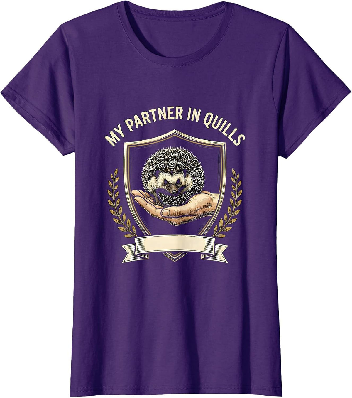 Women's My Partner In Quills Novelty Squirrel Hedgehog Animal Lover T-Shirt - Purple