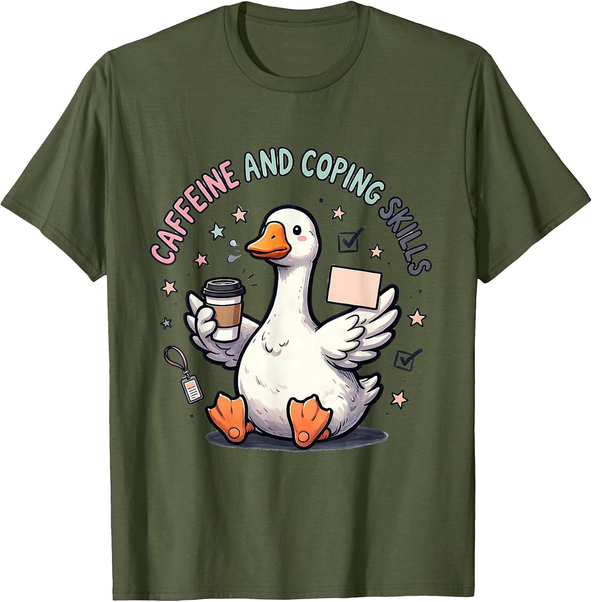 Caffeine And Coping Skills Funny Mental Health Counselor T-Shirt - Olive Green
