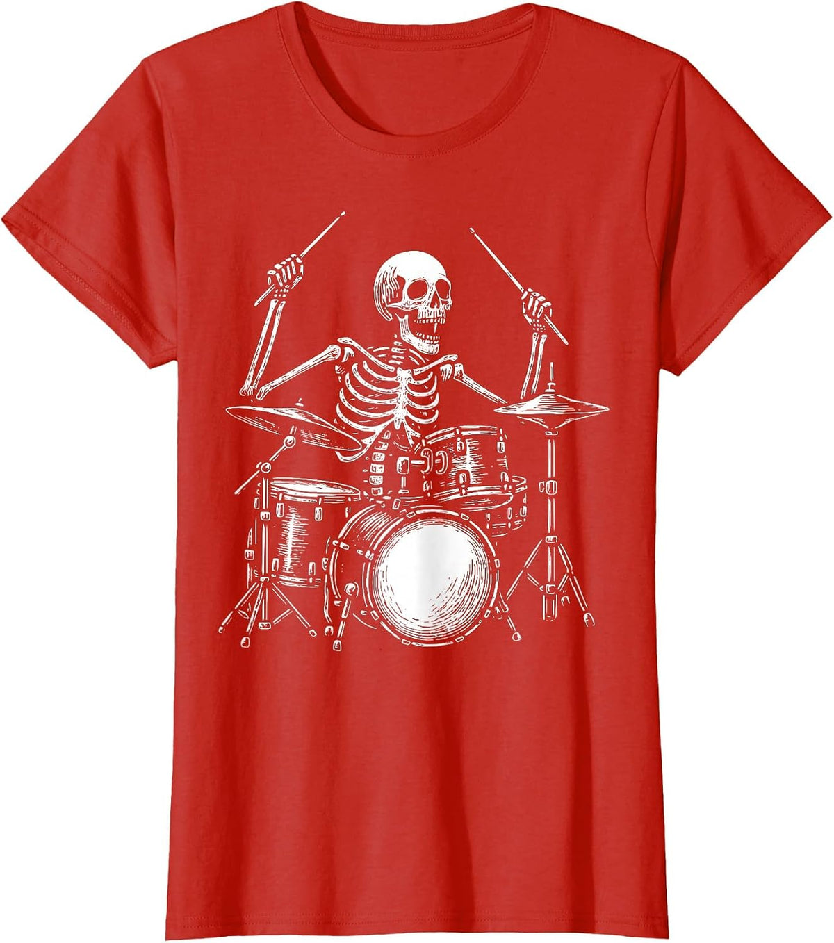Skeleton Drummer Drums T-Shirt - Red