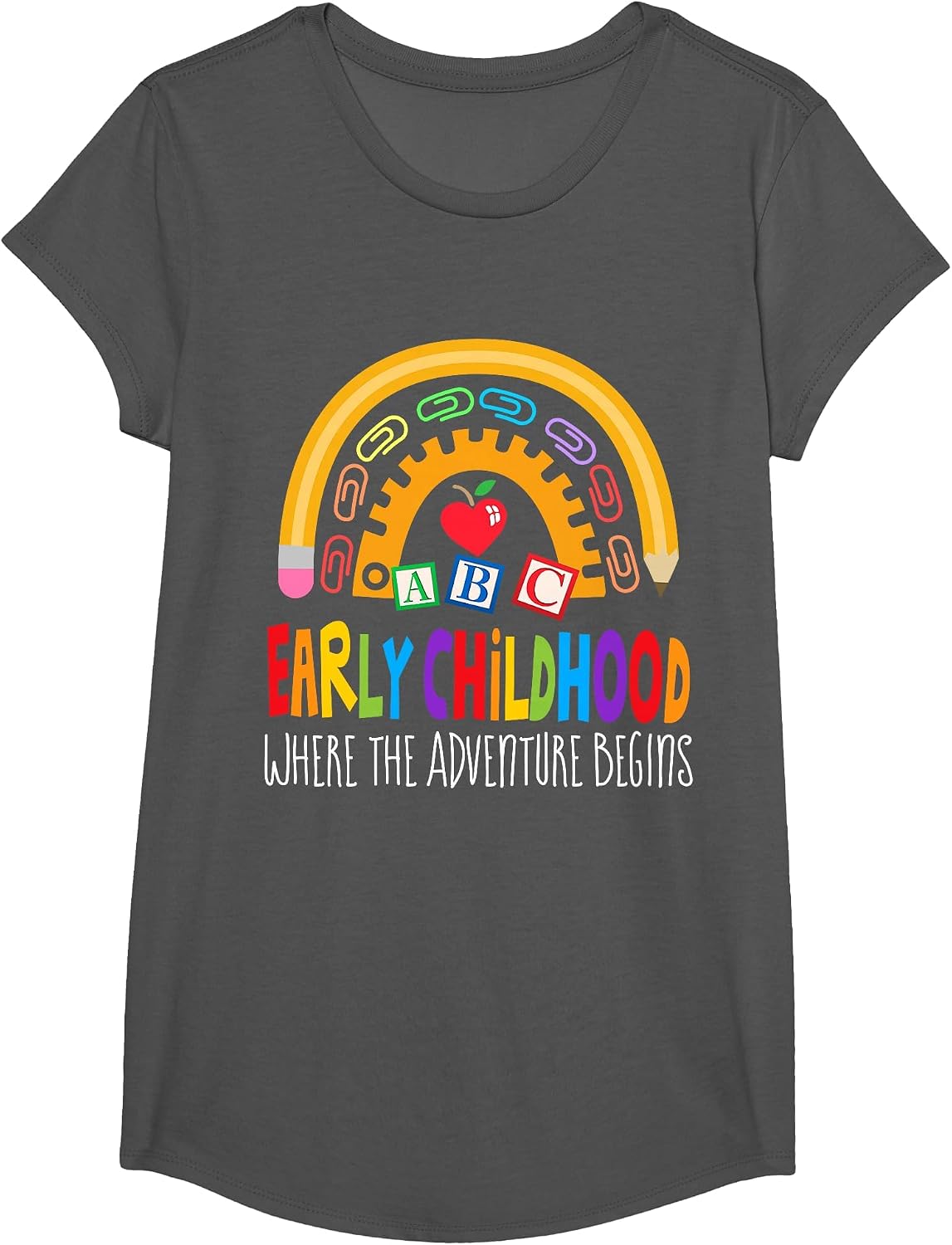 Teacher Early Childhood Education Preschool Head Start Crew T-Shirt - Girls Asphalt Grey