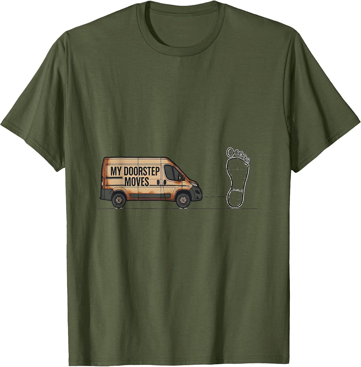 My Doorstep Moves Retro Van Life Campervan Road Trip T-Shirt - Olive Green