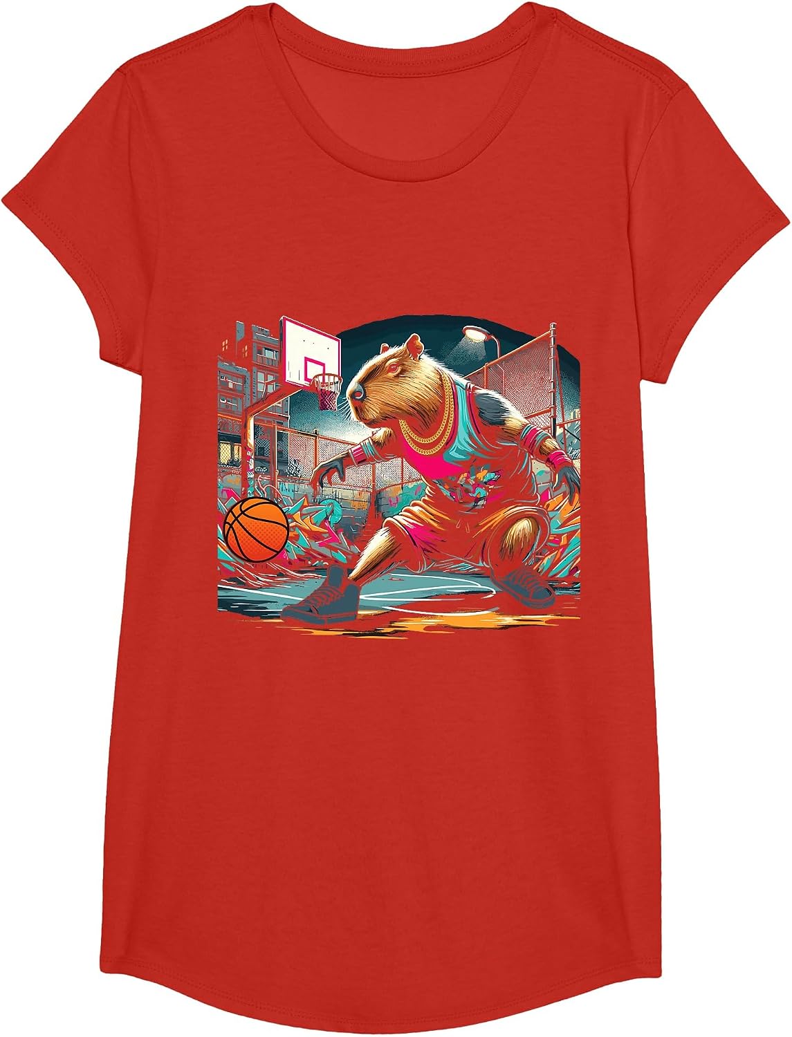 Capybara Basketball T-Shirt - Girls Red