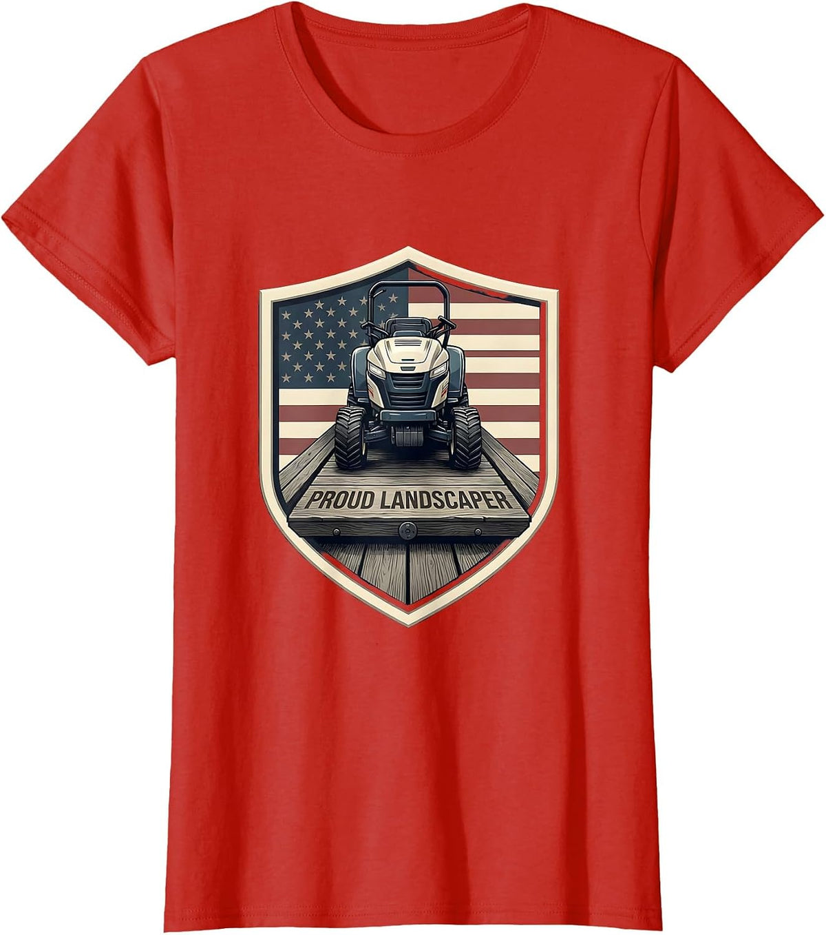 Women's Proud Landscaper Vintage American Flag Patriotic Role Pride T-Shirt - Red
