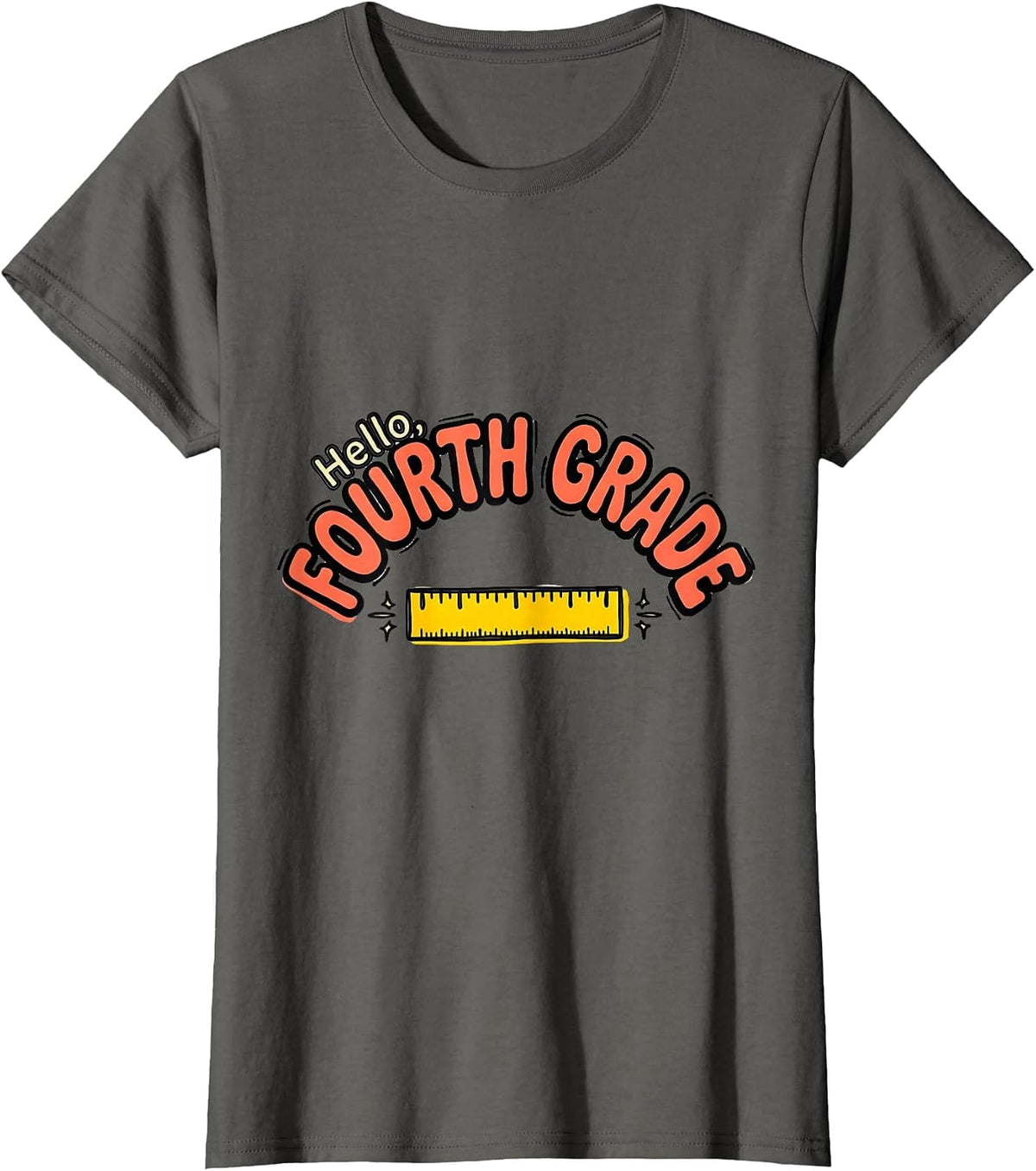 Women's Hello, Fourth Grade Playful Back To School Teacher Student T-Shirt - Asphalt Grey