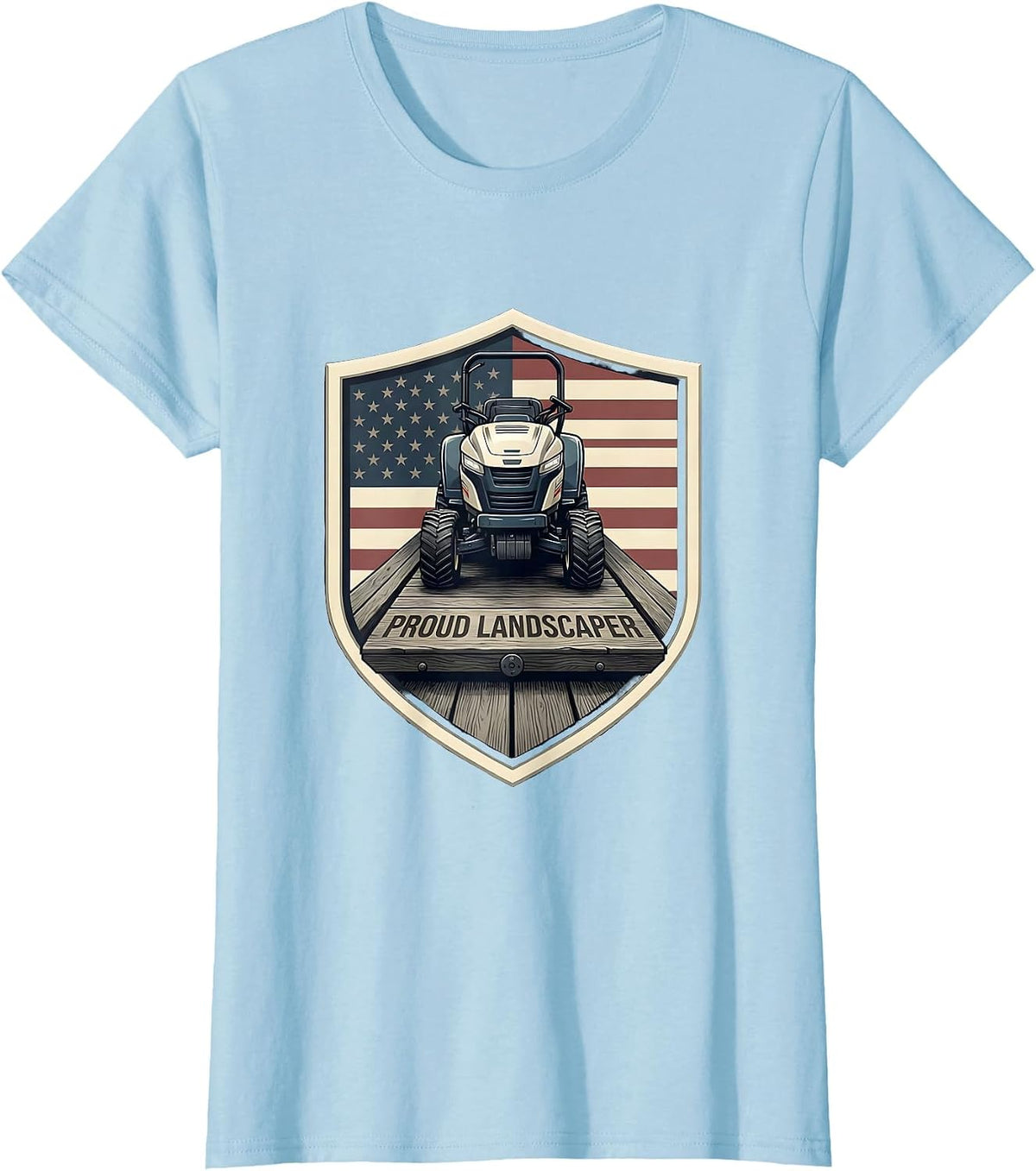 Women's Proud Landscaper Vintage American Flag Patriotic Role Pride T-Shirt - Baby Blue