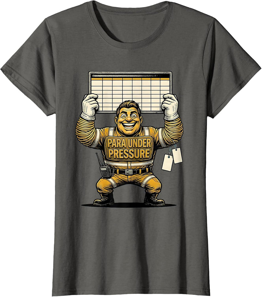 Para Under Pressure Retro Cartoon Paraprofessional Humor T-Shirt, Women, Asphalt Grey, XX-Large - As Pictured