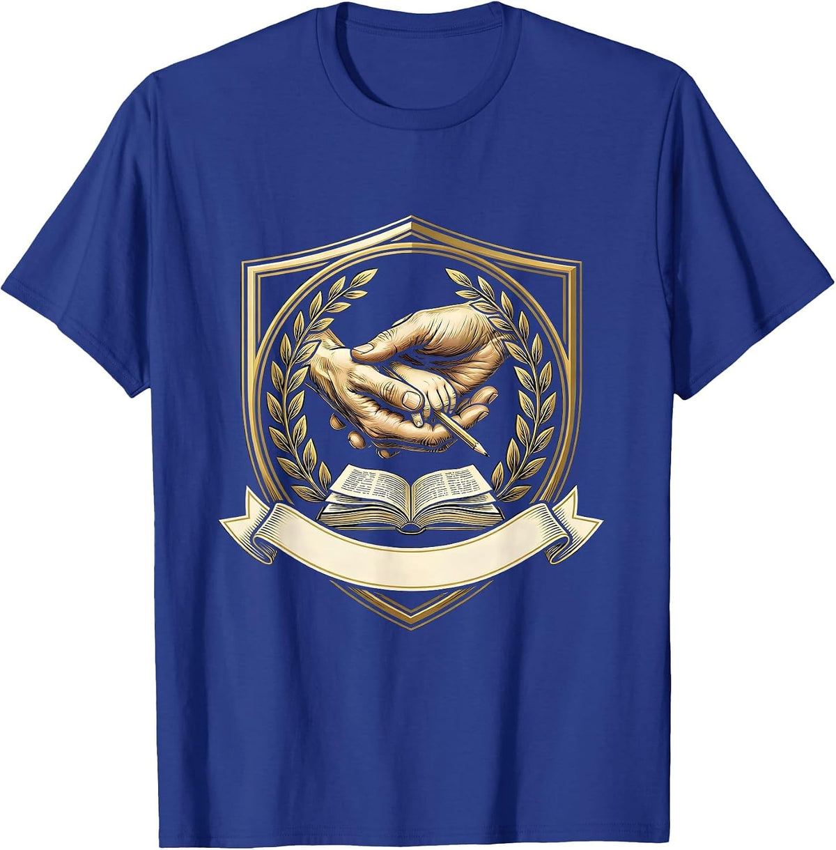 Men's Paraprofessional Teacher's Aide Guiding Child Writing T-Shirt - Royal Blue