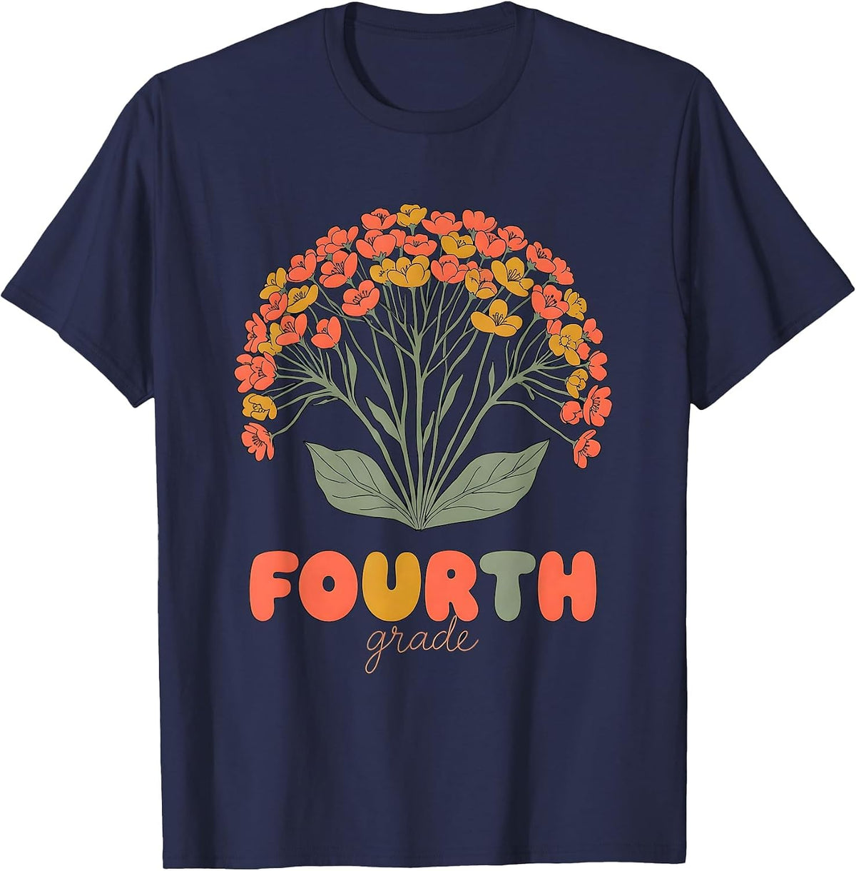 Men's FOURTH grade Wildflower Floral Back To School Teacher Gift T-Shirt - Navy Blue