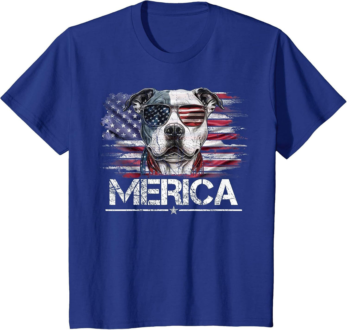 Vintage Pitbull Dog, Merica Pittie Dog USA Flag Funny T-Shirt - Royal Blue