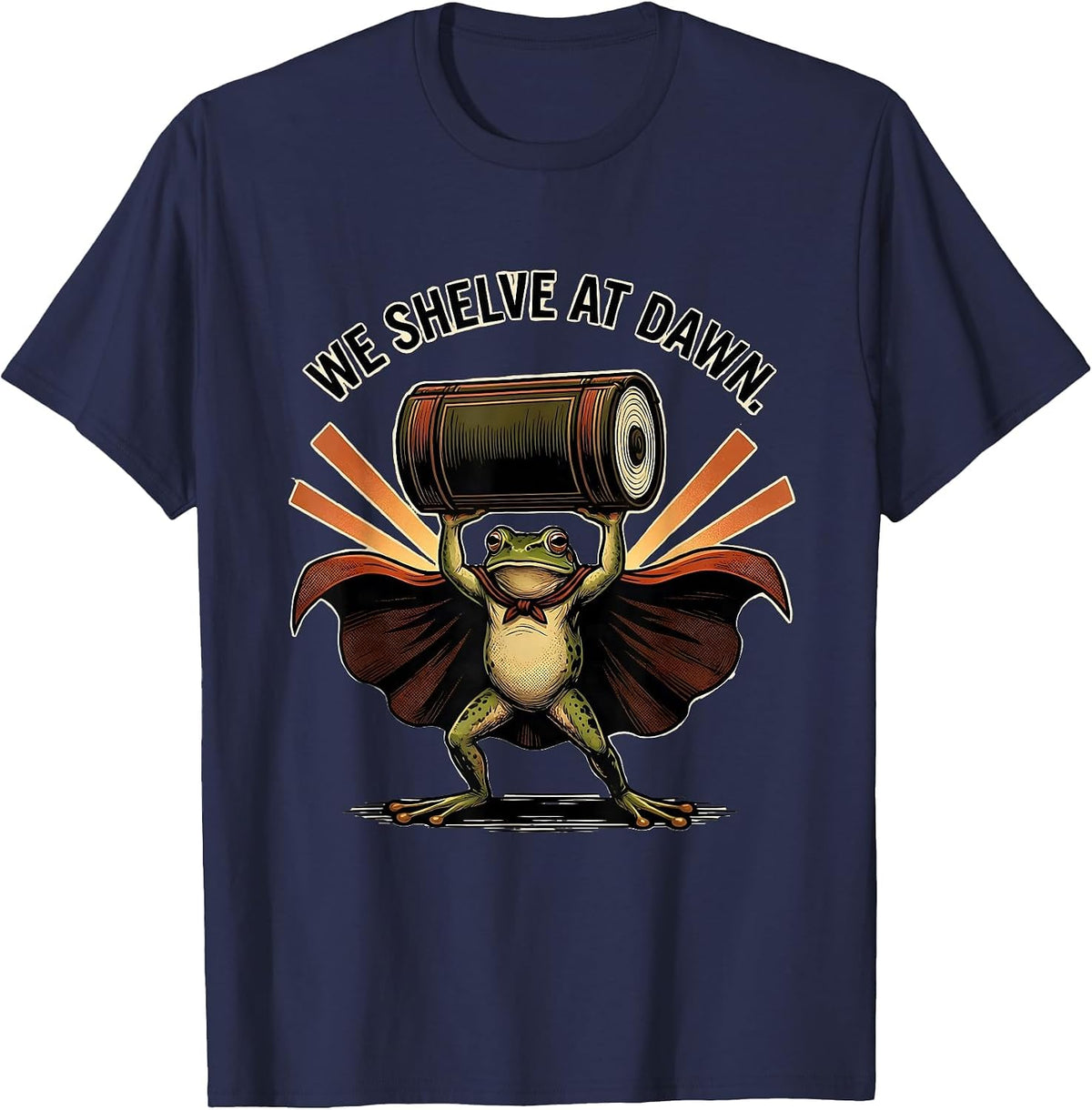 Men's We Shelve At Dawn Funny Teacher Frog Back To School T-Shirt - Navy Blue