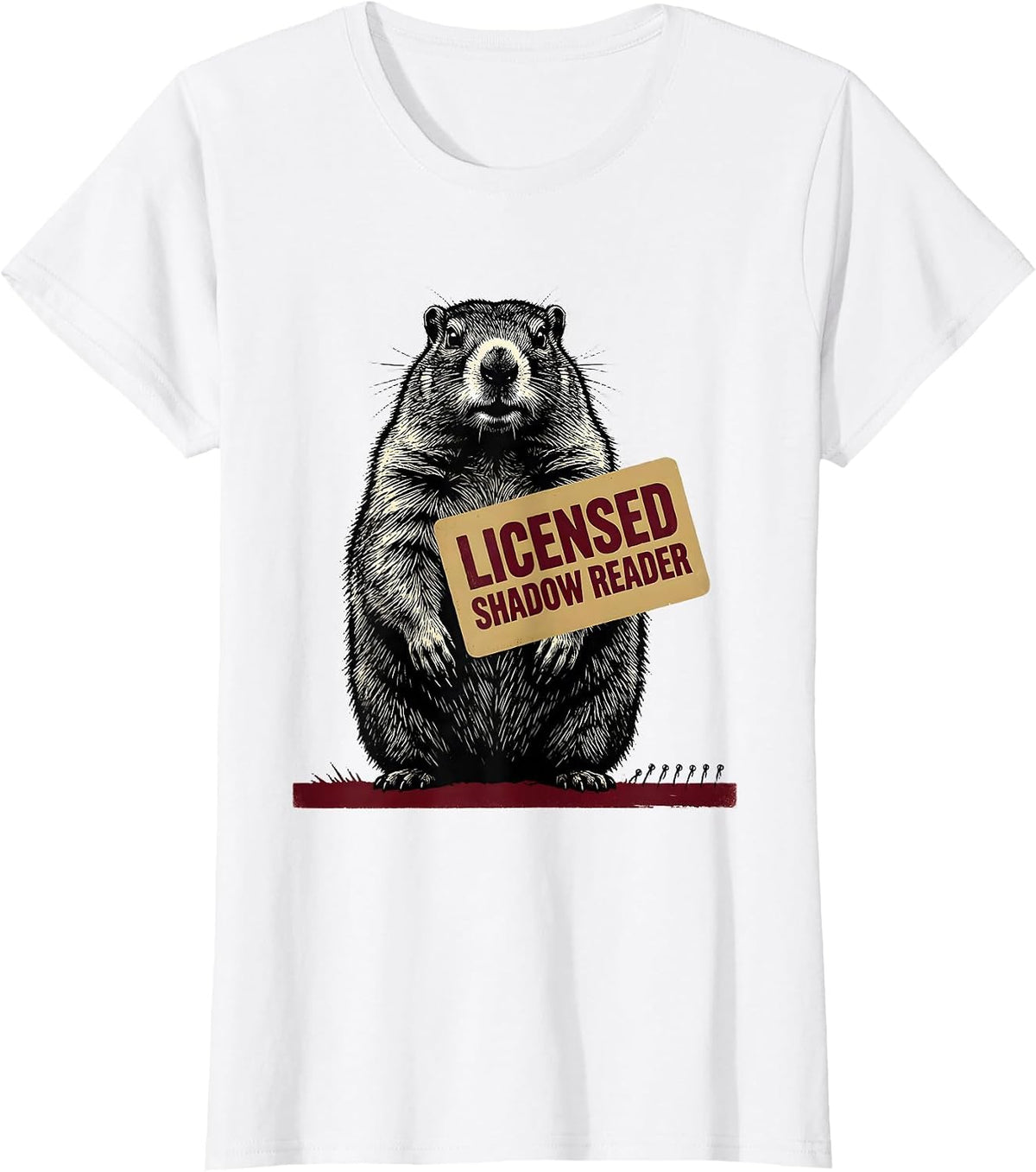 Licensed Shadow Reader Funny Groundhog Day Vintage Badge T-Shirt - White