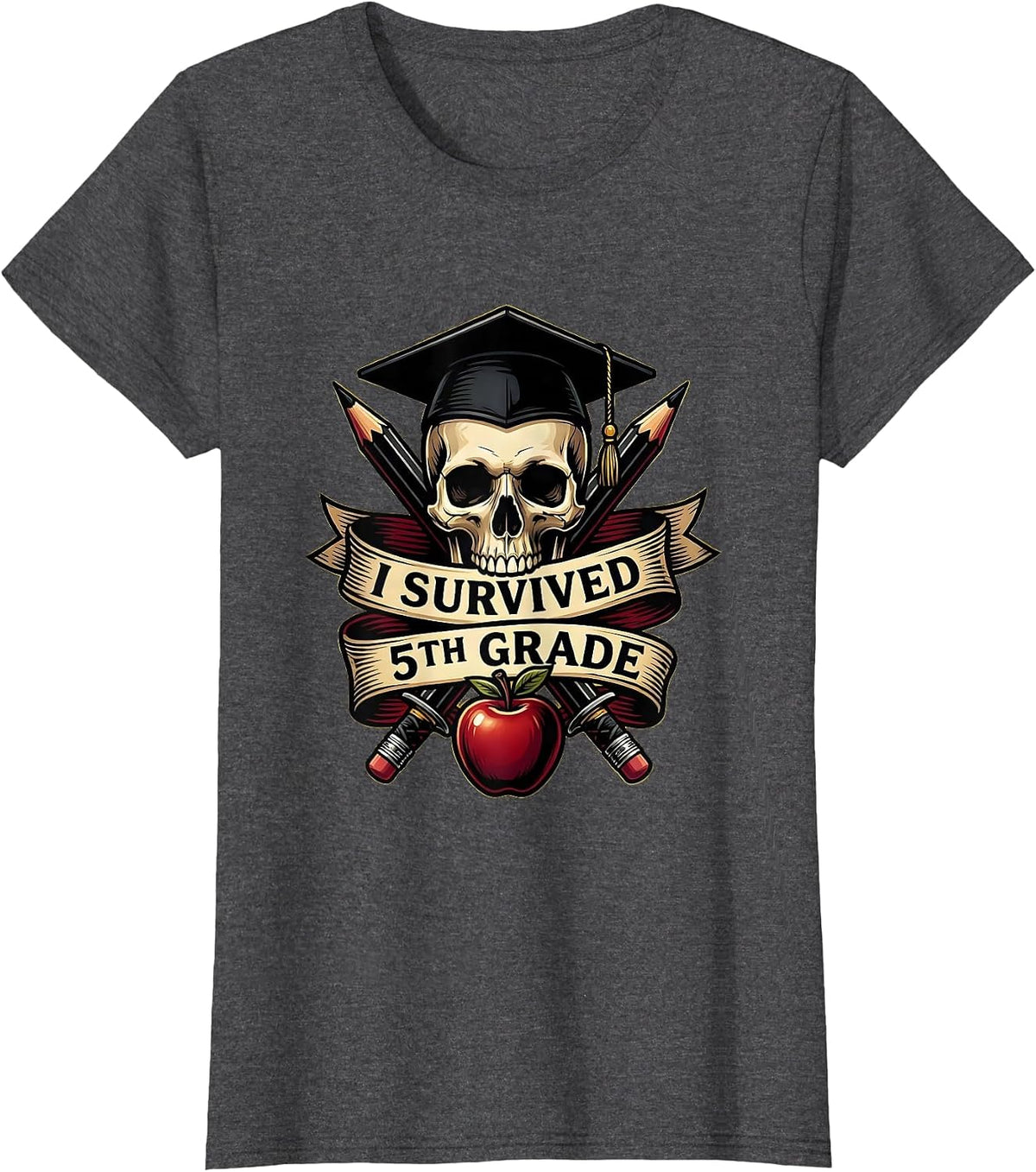 Women's I Survived 5th Grade Teacher Design T-Shirt - Dark Heather Grey