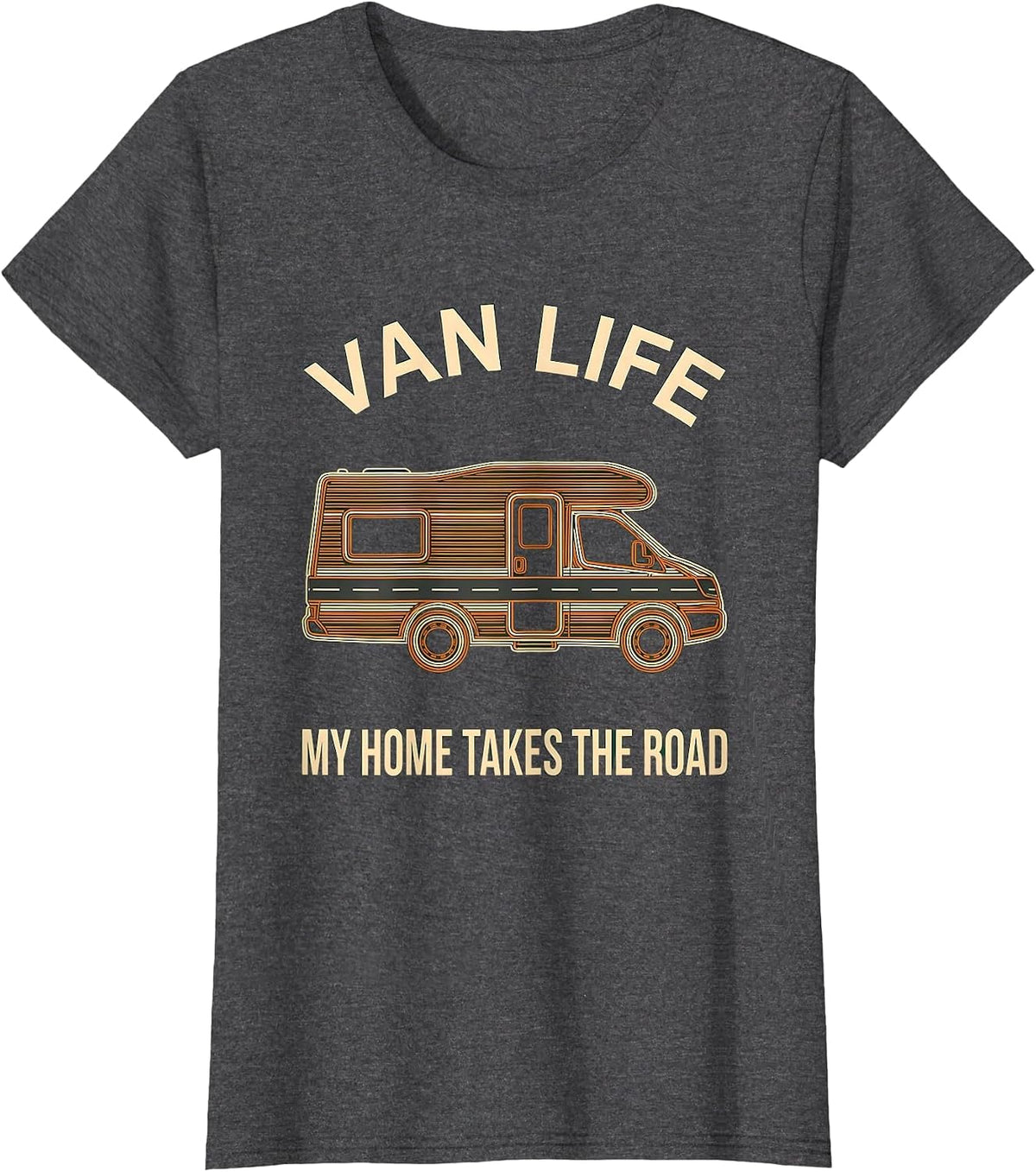Women's Van Life My Home Takes The Road Retro Camper Van Nomad Pride T-Shirt - Dark Heather Grey