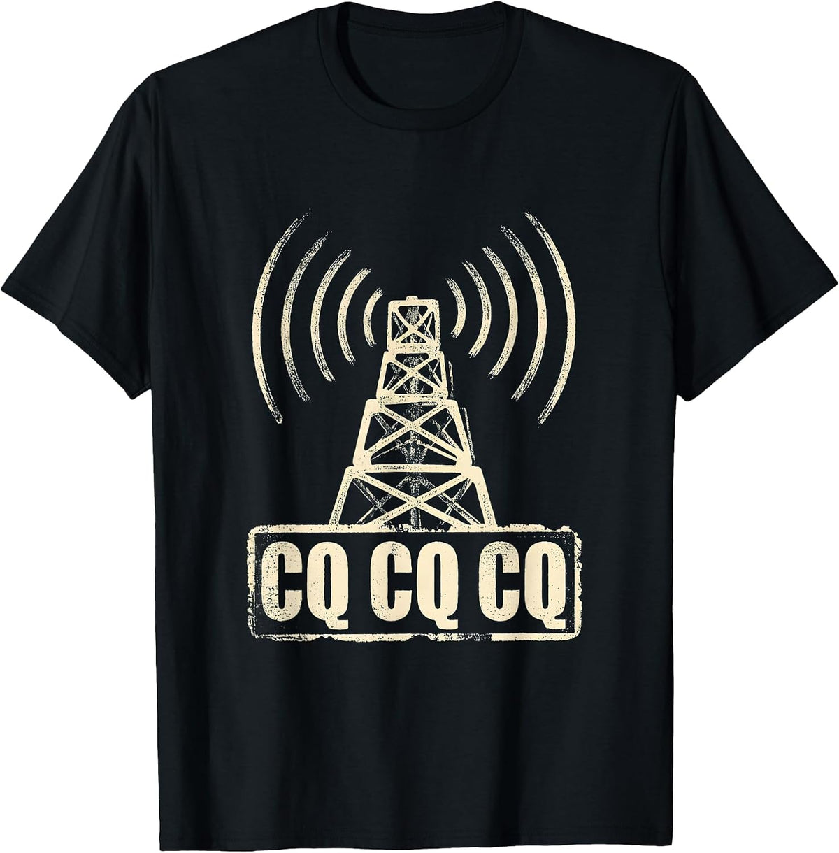 Men's CQ CQ CQ Rubber Stamp Ham Radio Operator Nerdy Humor T-Shirt - Black