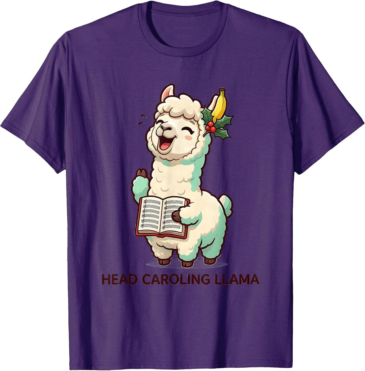 Men's Head Caroling Llama Cute Kawaii Christmas Llama Lover Gift T-Shirt - Purple