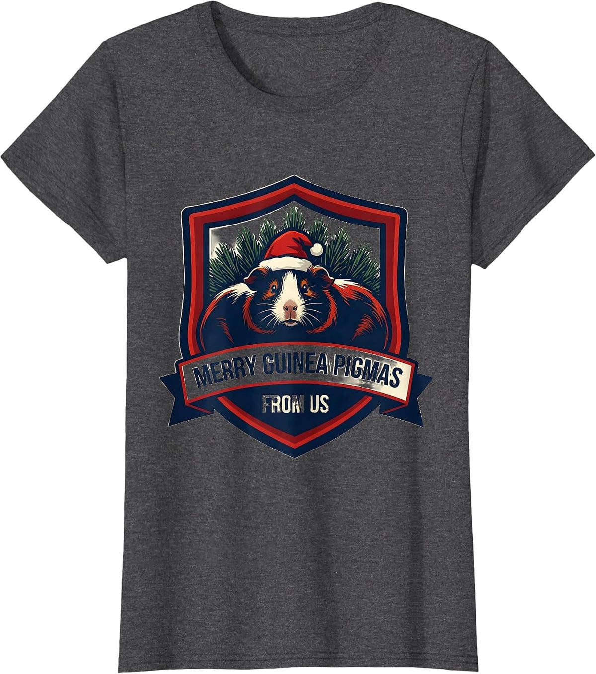 Women's Merry Guinea Pigmas From Us Cute Santa Hat Guinea Pig Lover T-Shirt - Dark Heather Grey