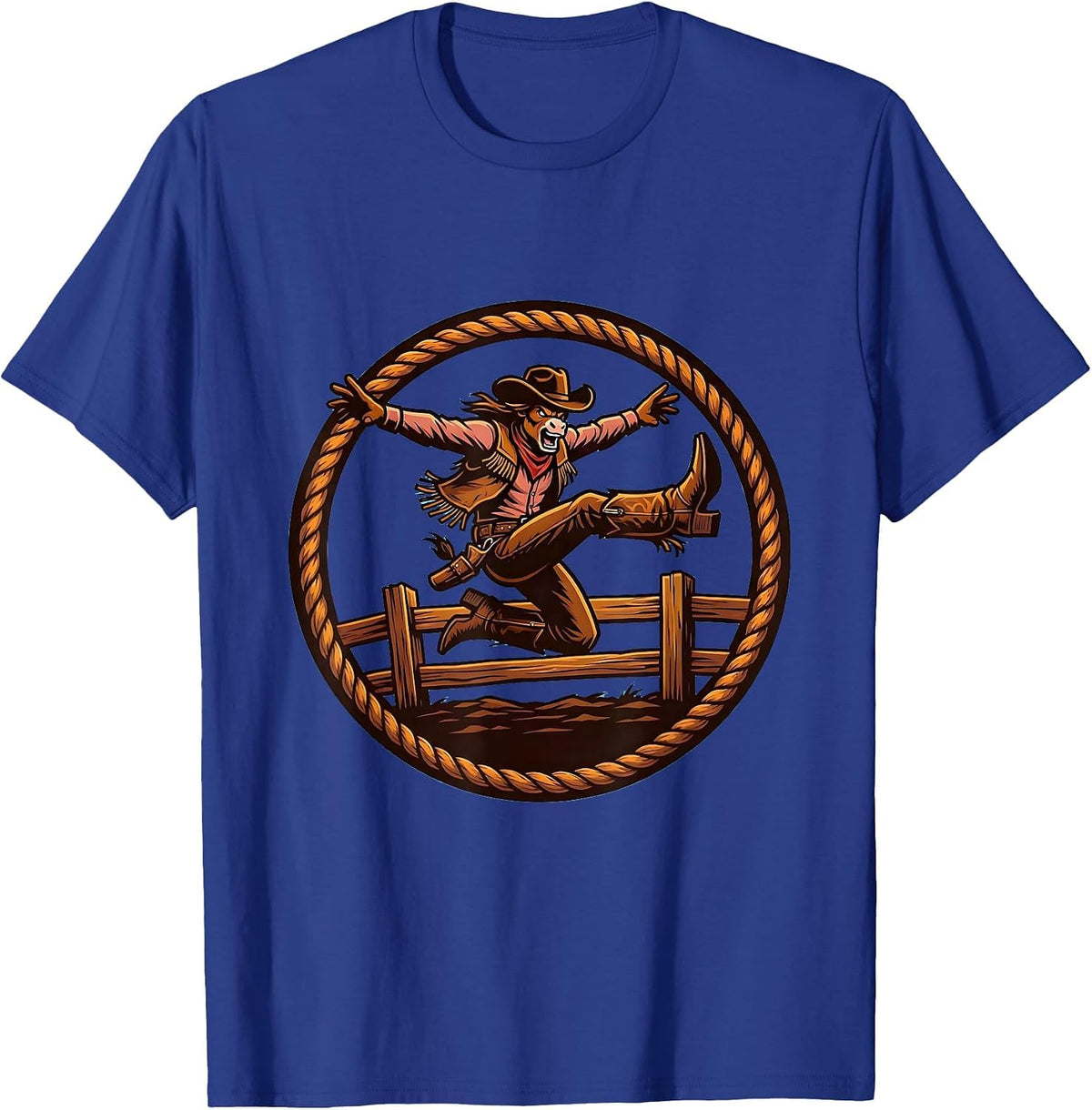 Cowgirl Arena Fence Jump Rodeo Graphic T-Shirt - Royal Blue