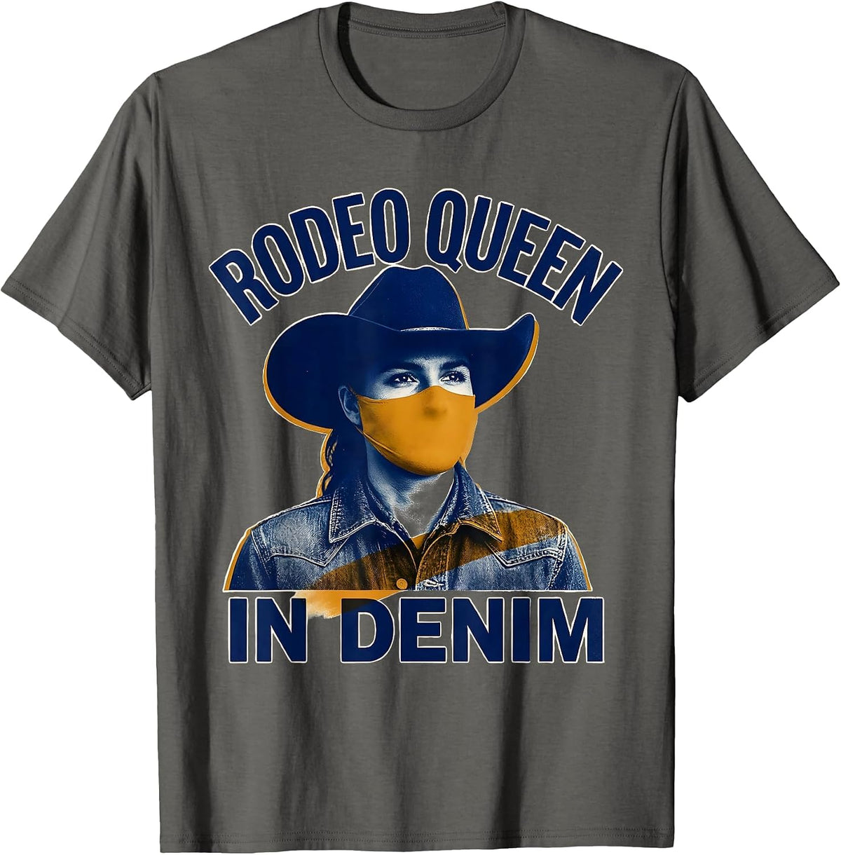 Rodeo Queen In Denim Cowgirl Design T-Shirt - Asphalt Grey