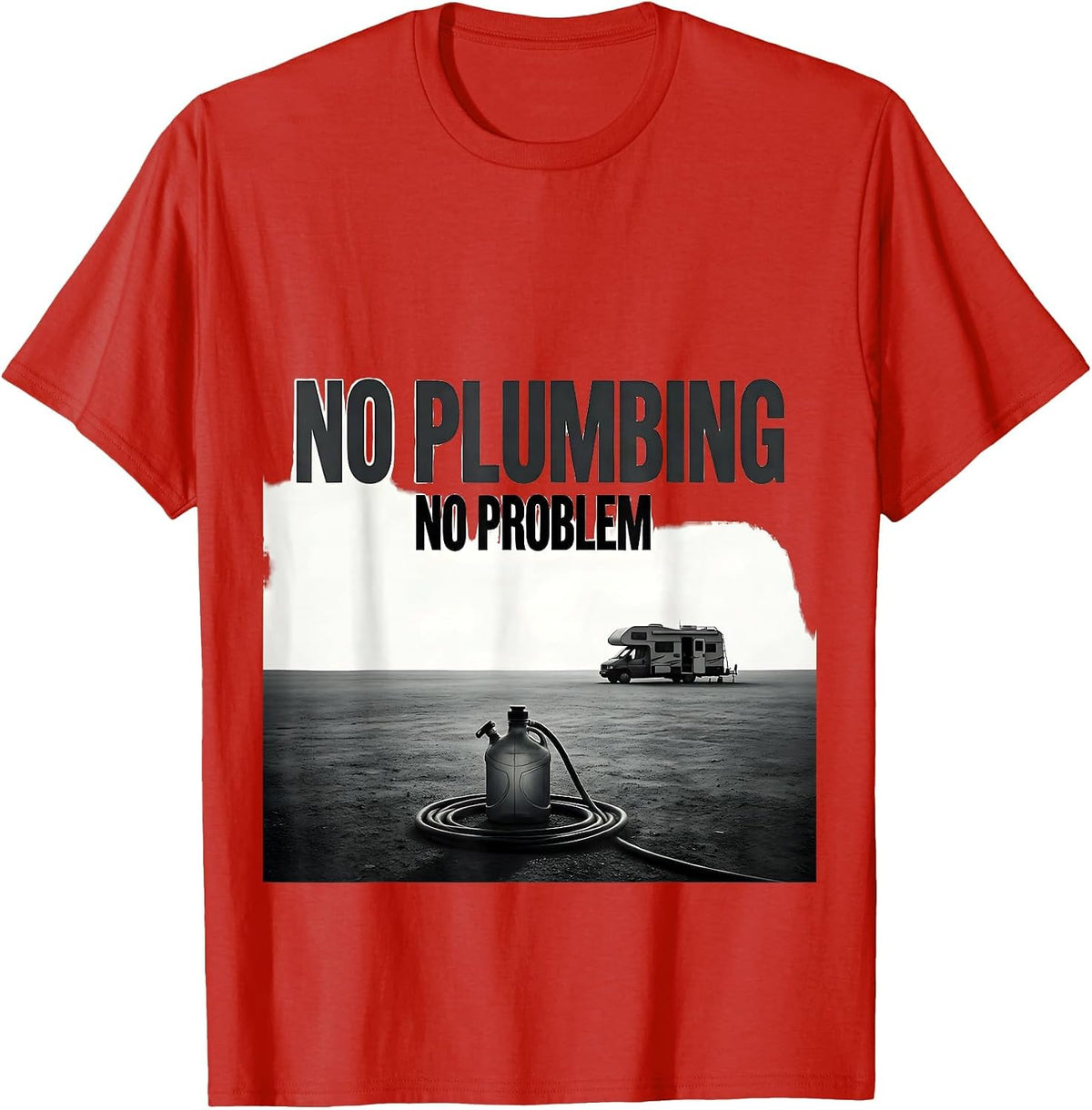 Men's No Plumbing No Problem Monochromatic Van Life Dwellers Road T-Shirt - Red