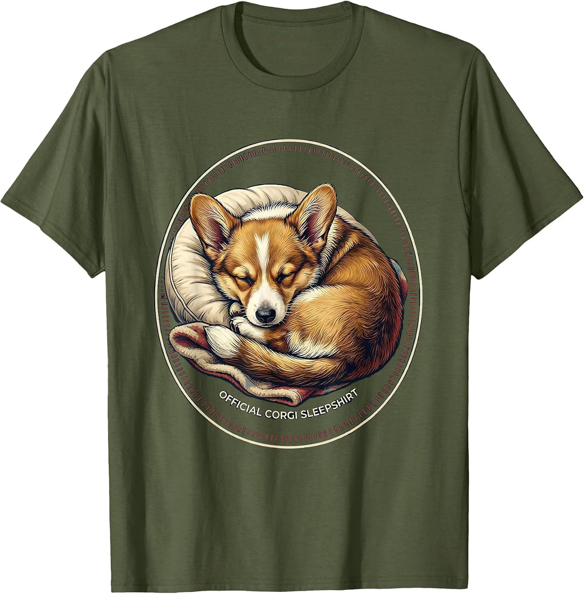 Official Corgi Sleepshirt Napping Pajamas Dog Lover T-Shirt - Olive Green