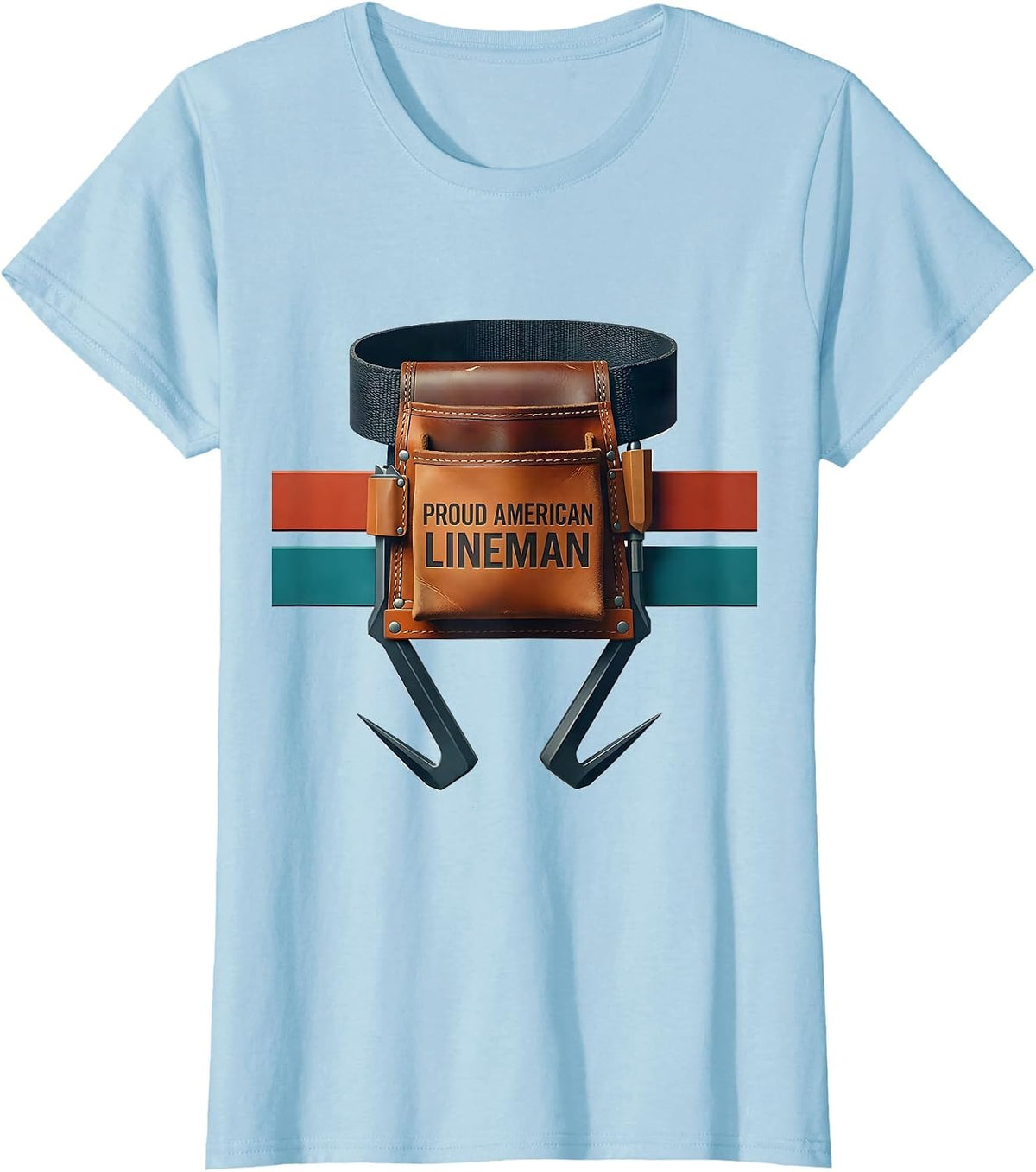 Proud American Lineman Midcentury Modern Patriotic Oilfield T-Shirt - Baby Blue