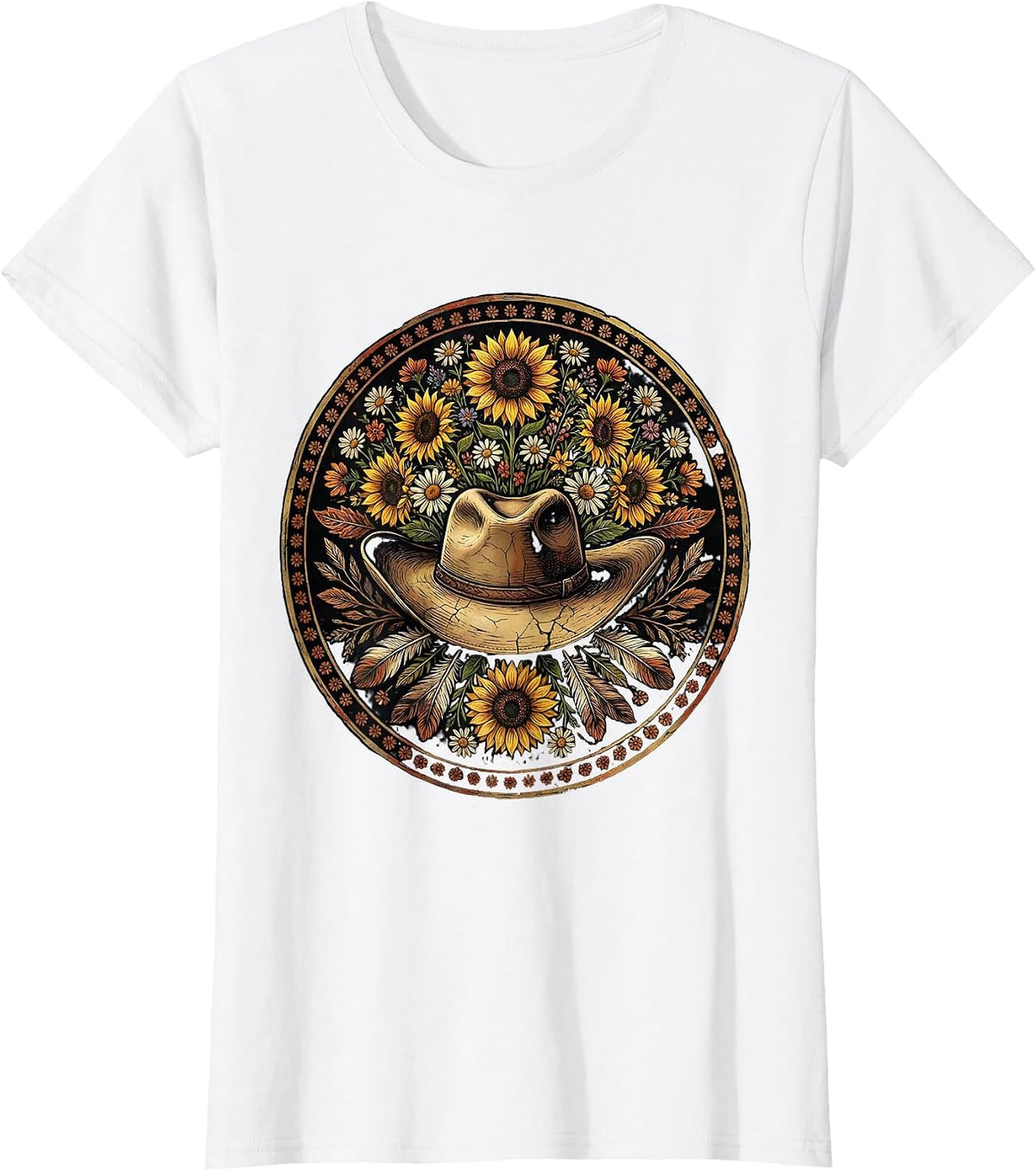 Cowgirl Hat Wildflowers Western Floral Rodeo Design T-Shirt - White