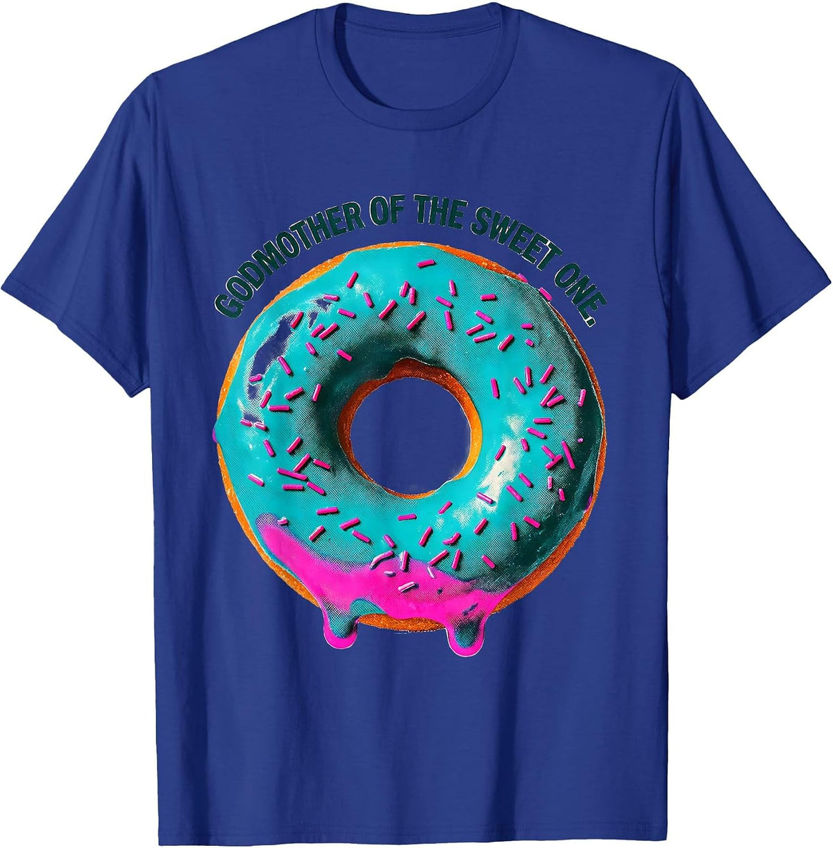 Godmother Of The Sweet One Risograph Donut Birthday Family T-Shirt - Royal Blue
