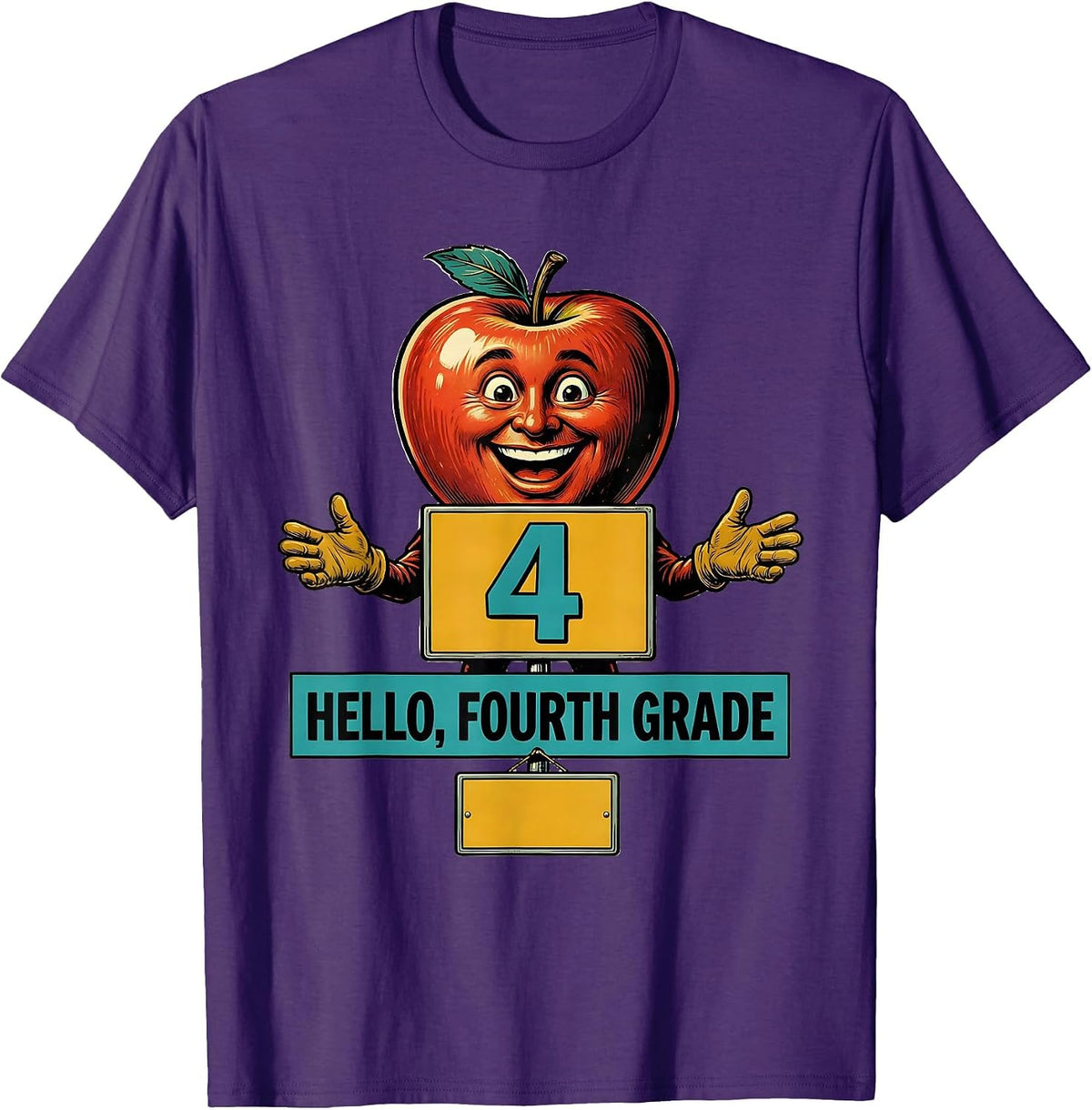 Men's Hello, Fourth Grade Retro Advertising Mascot Teacher Back To T-Shirt - Purple