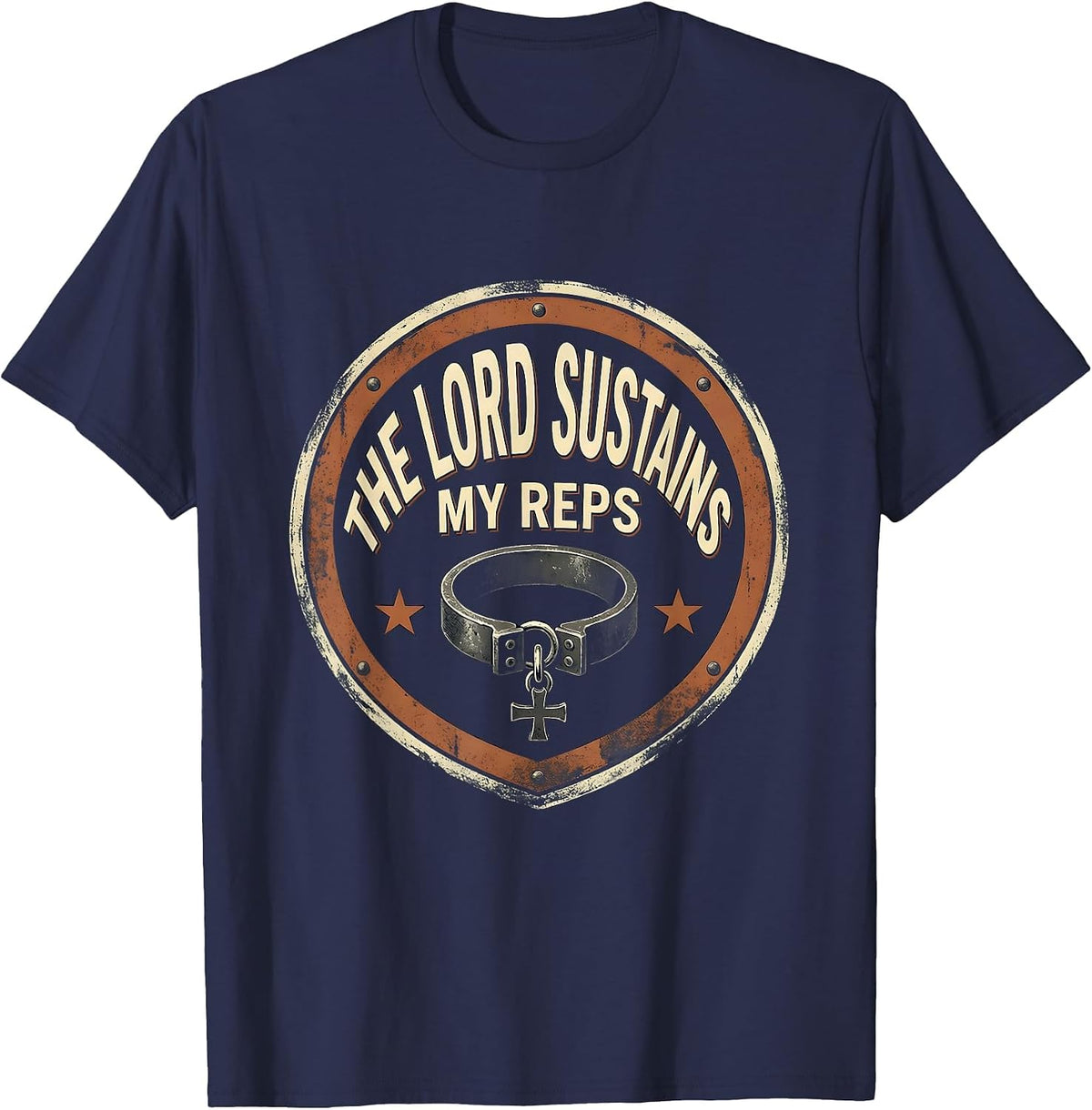 Men's The Lord Sustains My Reps Vintage Christian Gym Weightlifter T-Shirt - Navy Blue