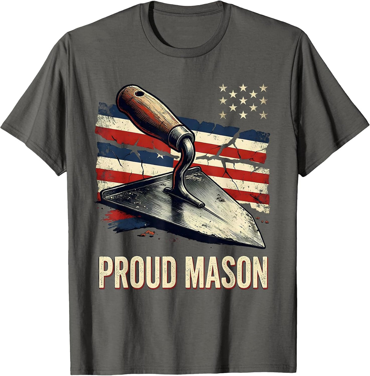 Men's Proud Mason Distressed American Flag Bricklayer T-Shirt - Asphalt Grey