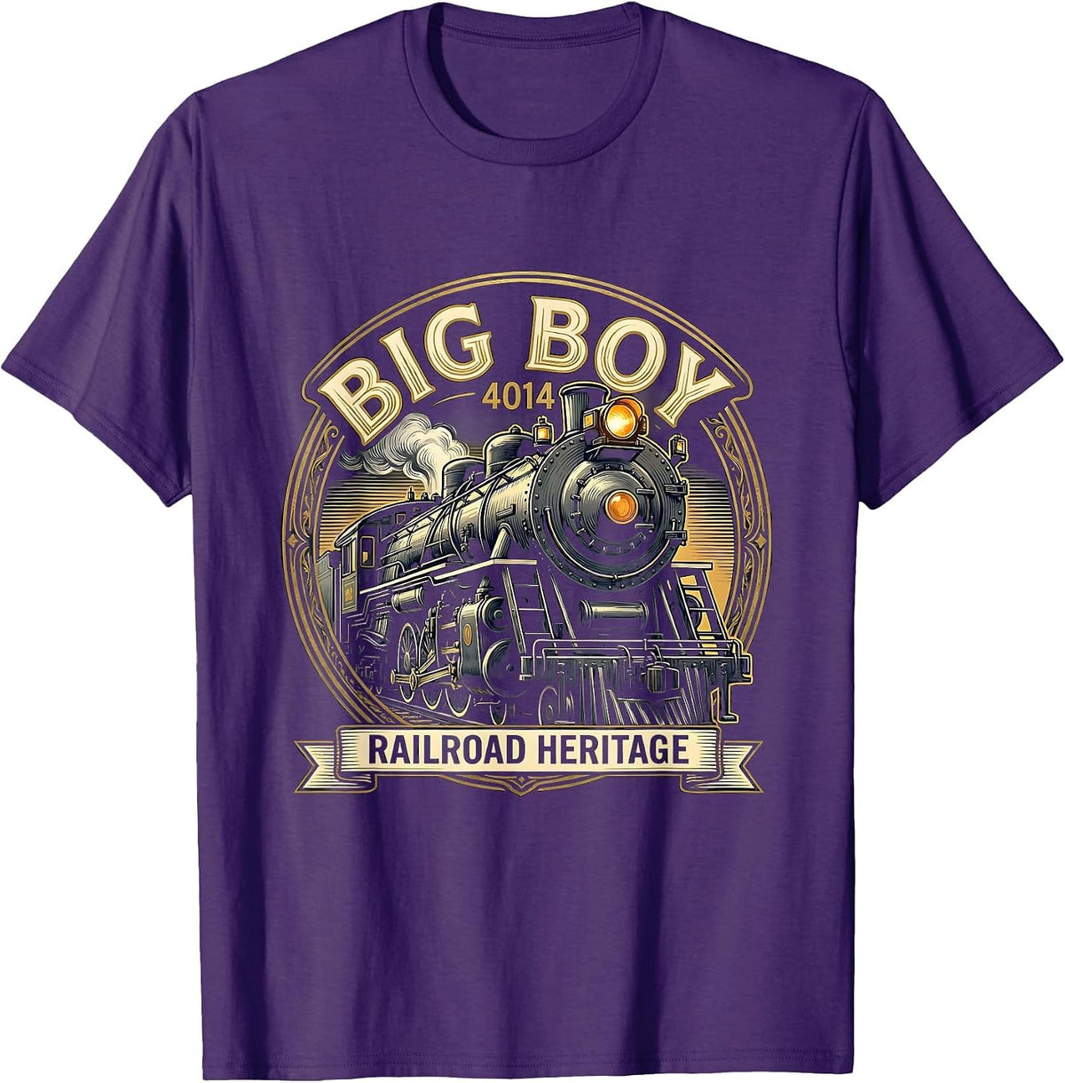 Men's Big Boy 4014 Steam Locomotive Vintage Railroad Enthusiast T-Shirt - Purple