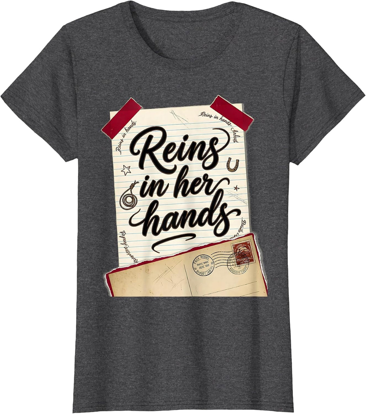 Women's Reins In Her Hands Rodeo Cowgirl Design T-Shirt - Dark Heather Grey