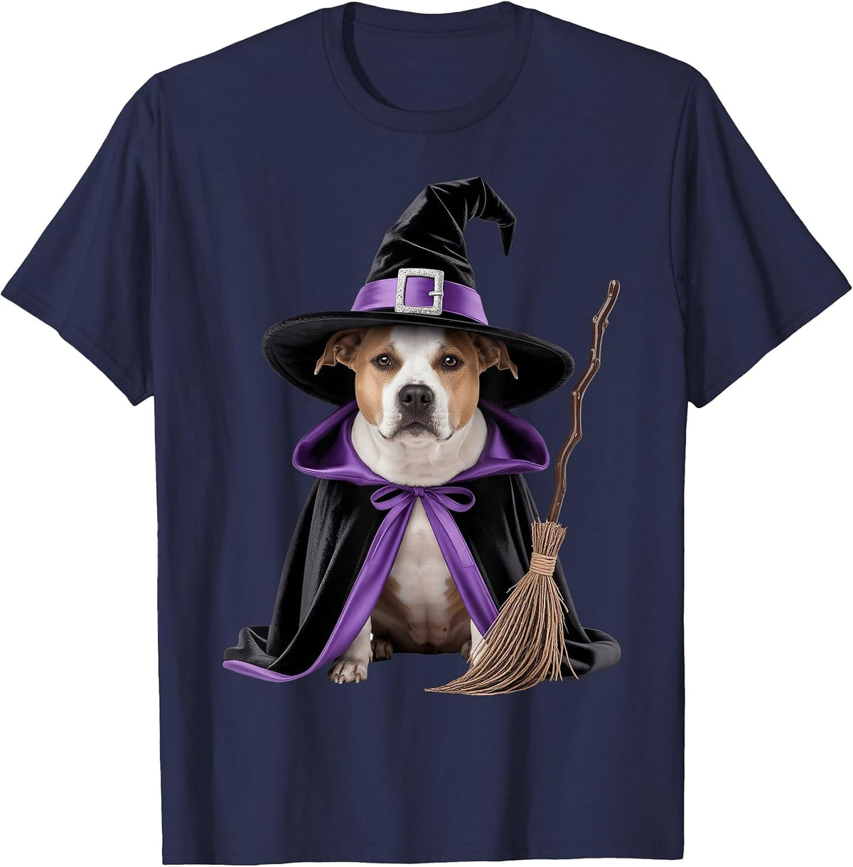 Pitbull Witch Halloween T-Shirt - Navy Blue