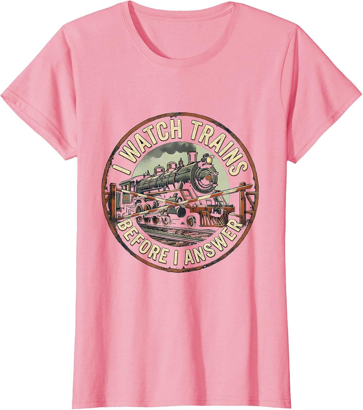 Women's I Watch Trains Before I Answer Vintage Train Enthusiast T-Shirt - Pink