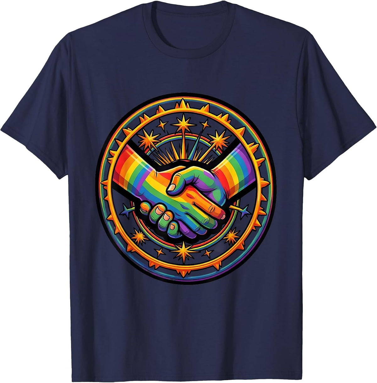 Men's Glowing Interlocked Hands Pride Unity Design T-Shirt - Navy Blue