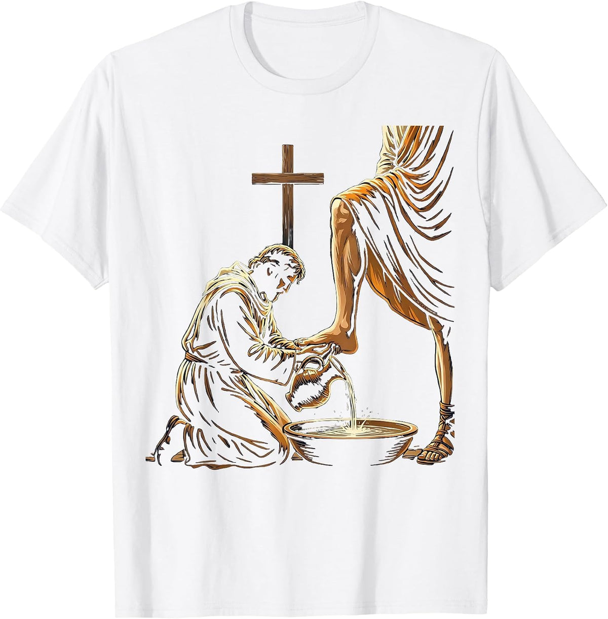 Men's Jesus Kneeling Washing Soldier's Feet Graphic T-Shirt - White
