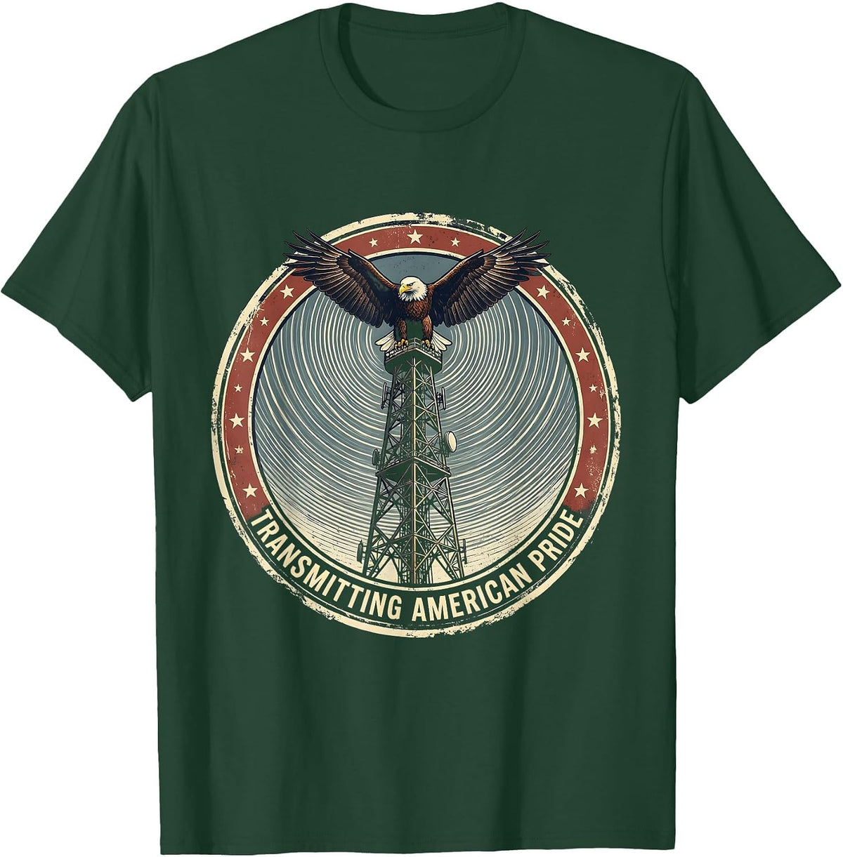 Transmitting American Pride Vintage Ham Radio Design T-Shirt - Dark Green
