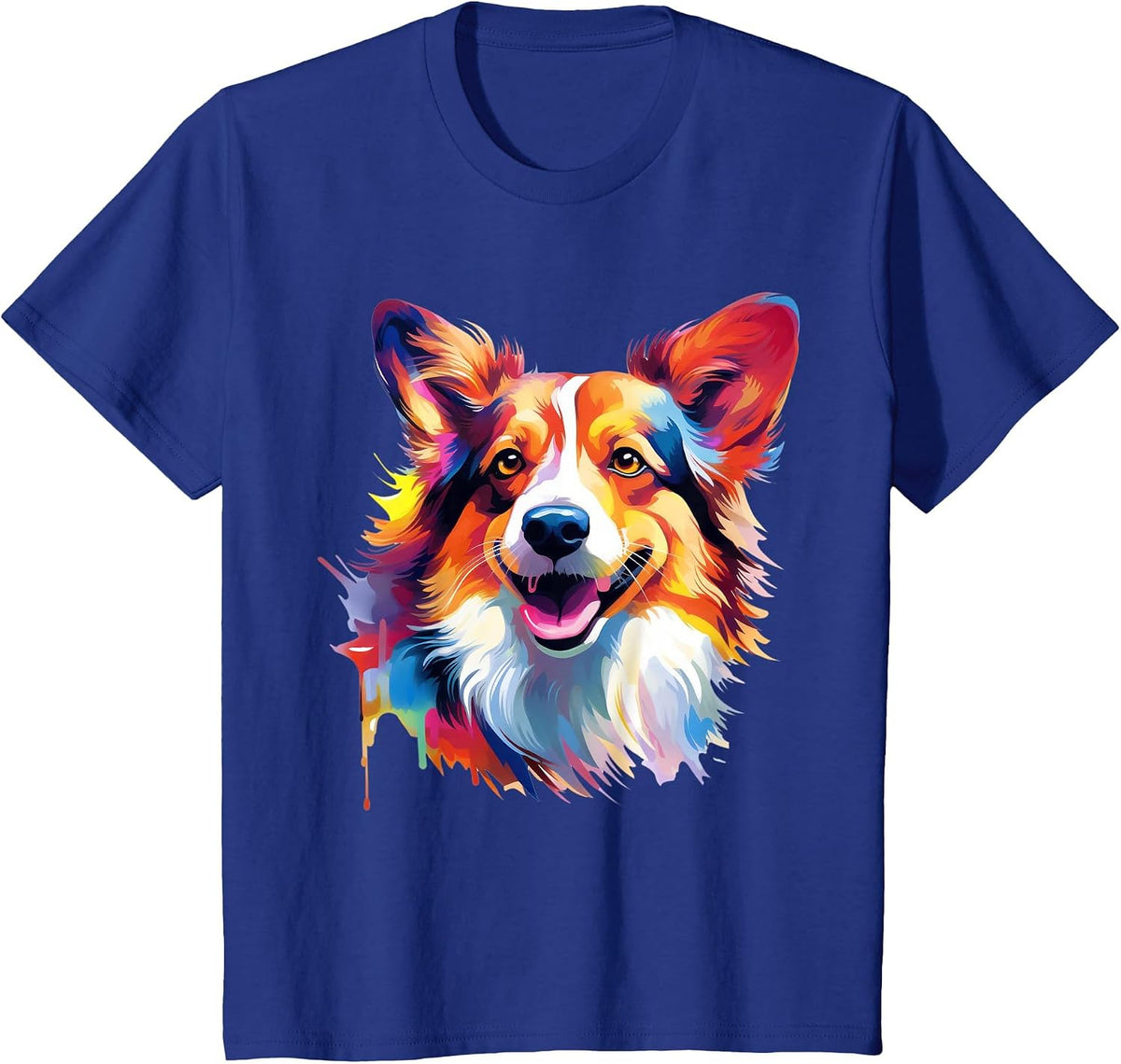 Welsh Corgi Pembroke Portrait | Portrait Colour Artwork T-Shirt - Royal Blue