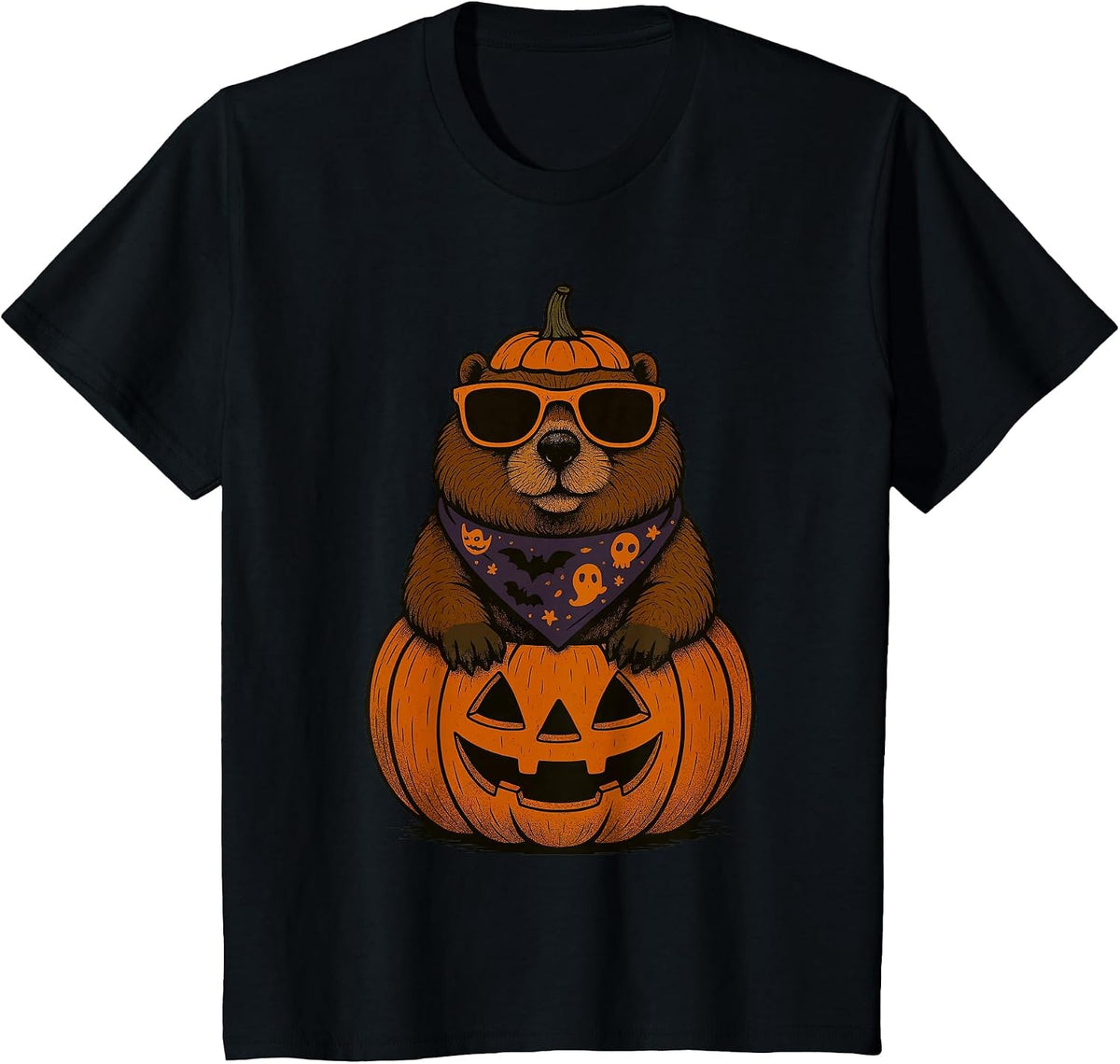 Spooky Groundhog Pumpkin Halloween T-Shirt - Black
