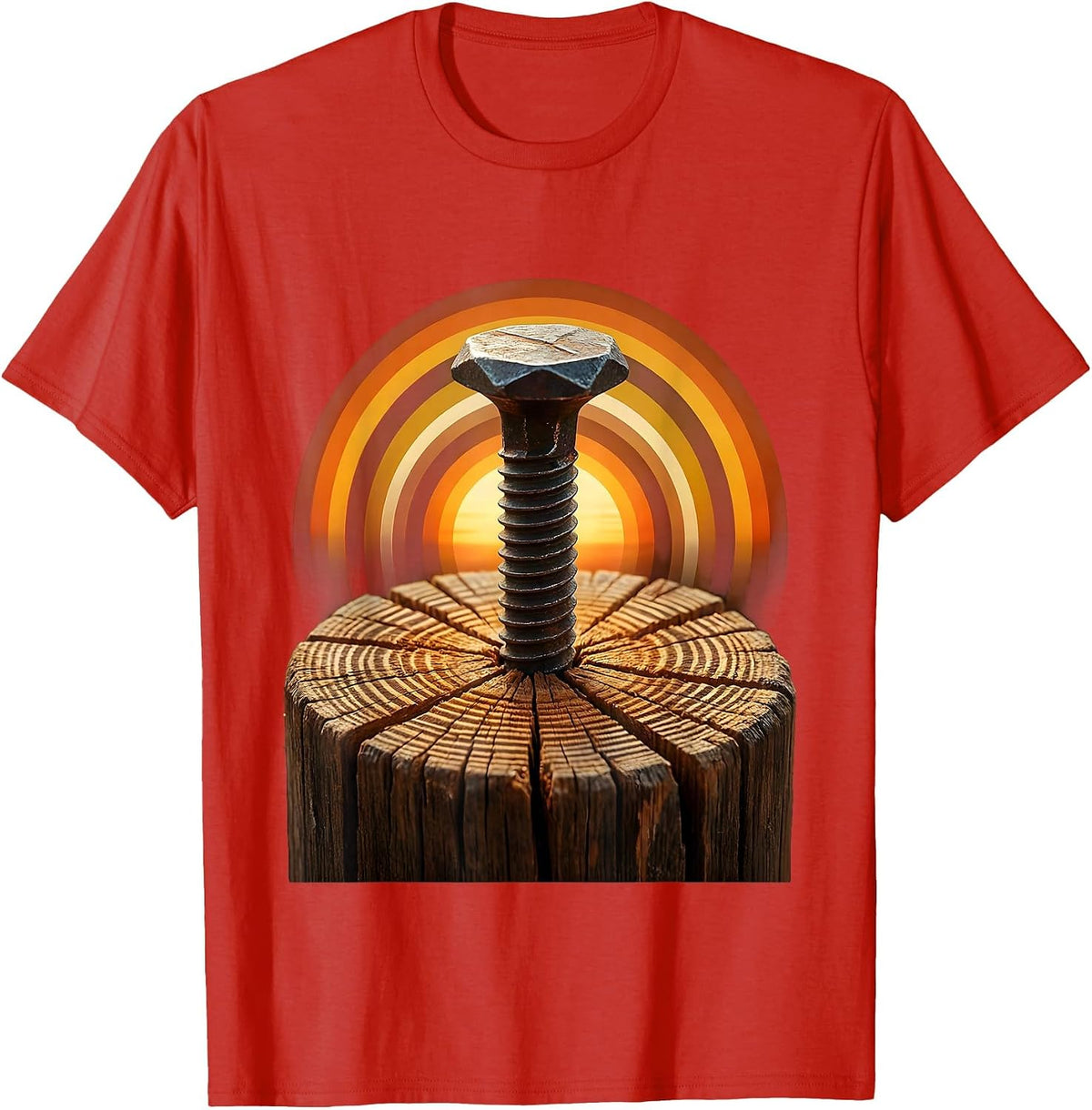 Men's Single Nail Wooden Beam Jesus Faith Graphic T-Shirt - Red