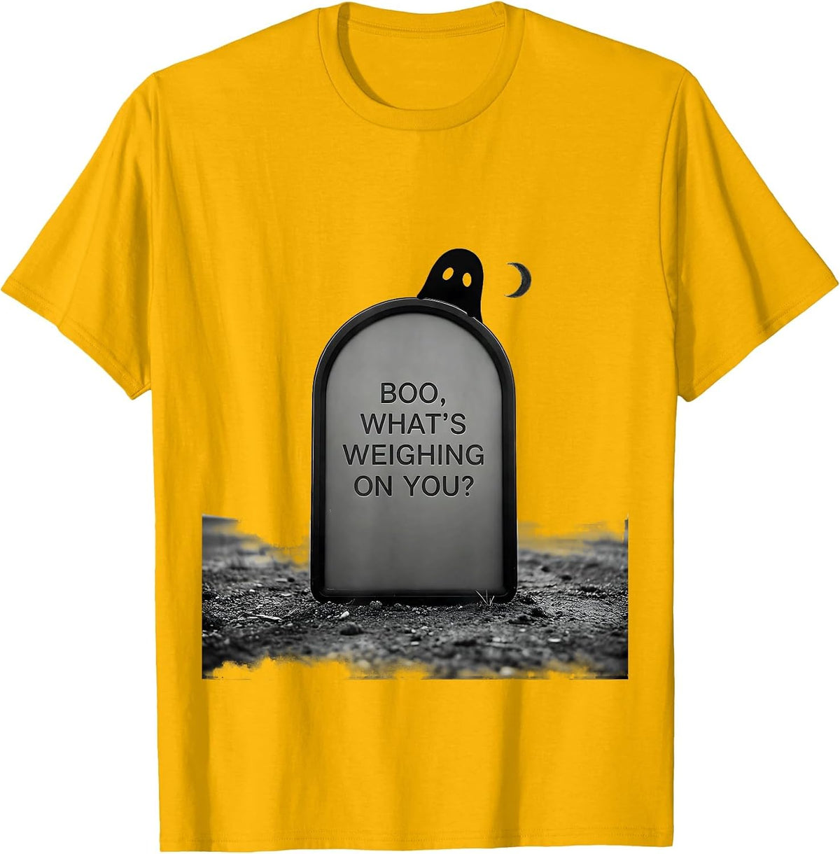 Men's Boo What's Weighing On You Minimalist Ghost Humor Halloween T-Shirt - Golden Yellow