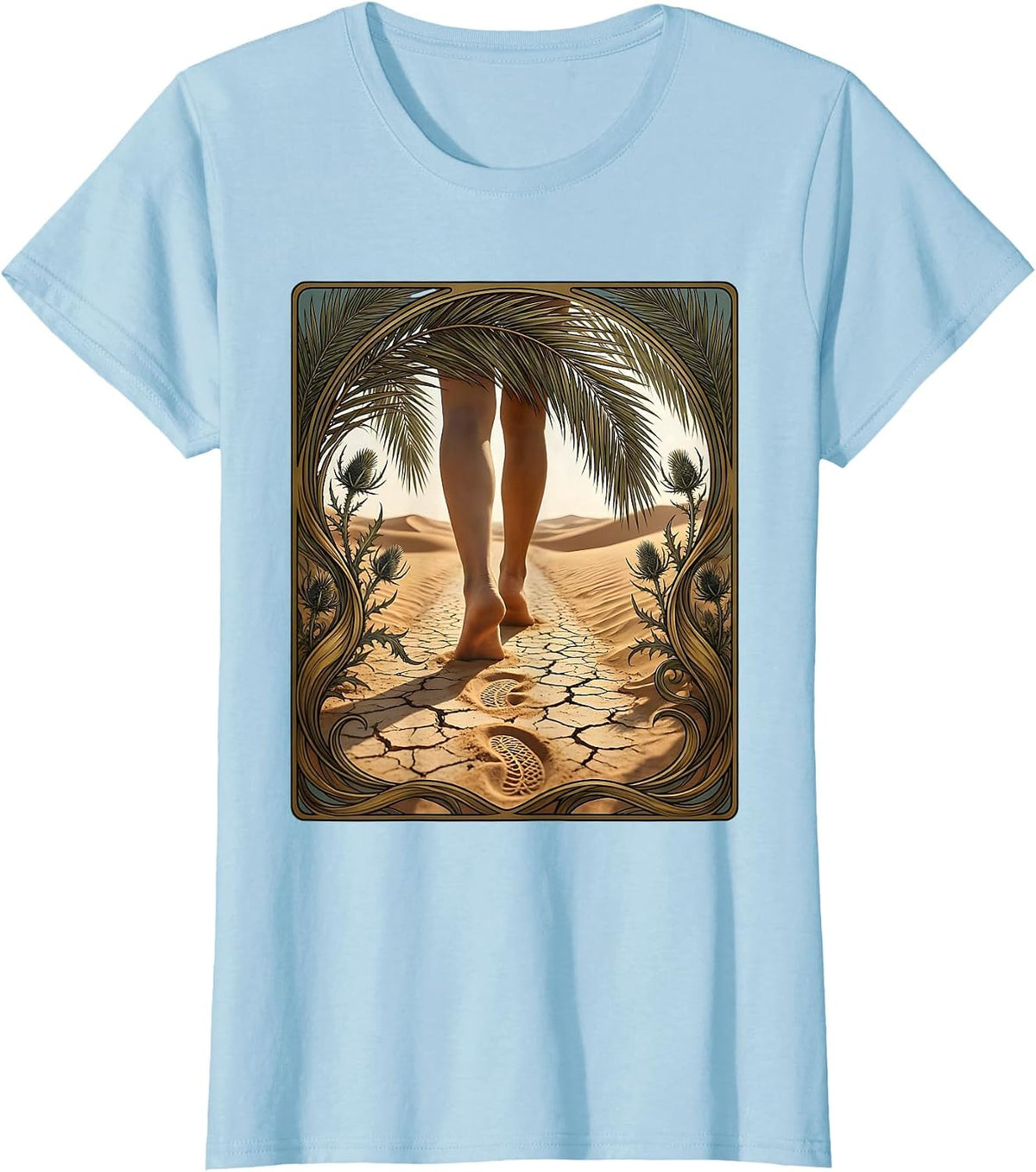 Women's Jesus Walking on Dusty Desert Road Graphic T-Shirt - Baby Blue