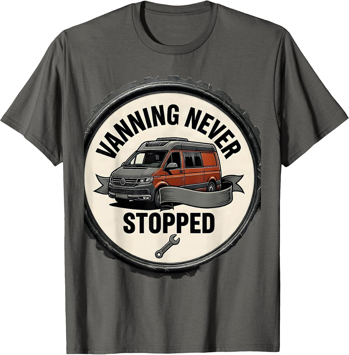 Men's Vanning Never Stopped Tattoo Van Life Retro Van Enthusiast T-Shirt - Asphalt Grey
