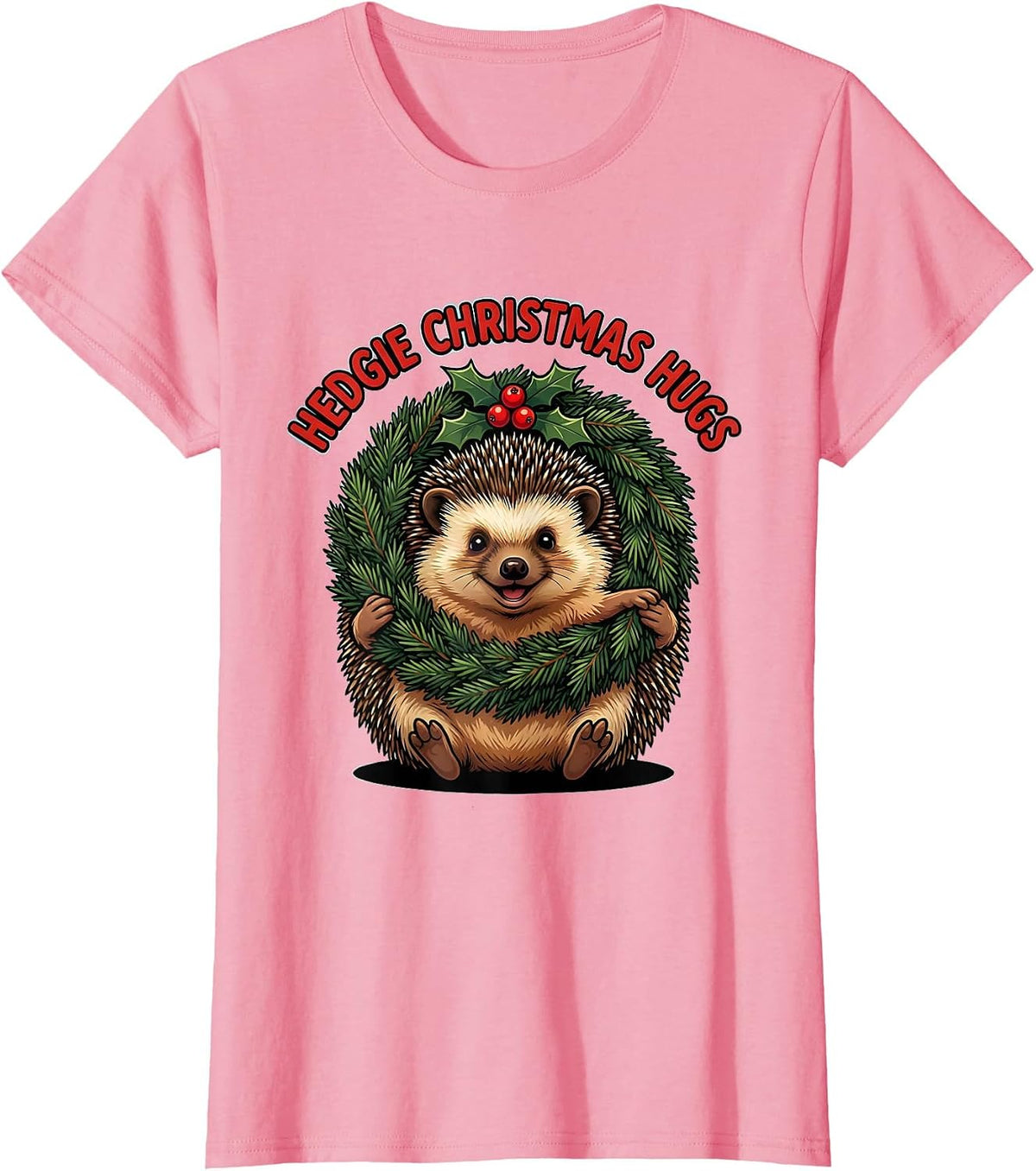 Women's Hedgie Christmas Hugs Cute Hedgehog Novelty Humor T-Shirt - Pink