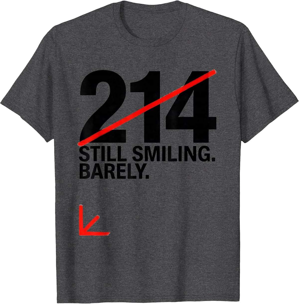 Men's Bib 214: Still Smiling Barely Funny Cross Country Running T-Shirt - Dark Heather Grey