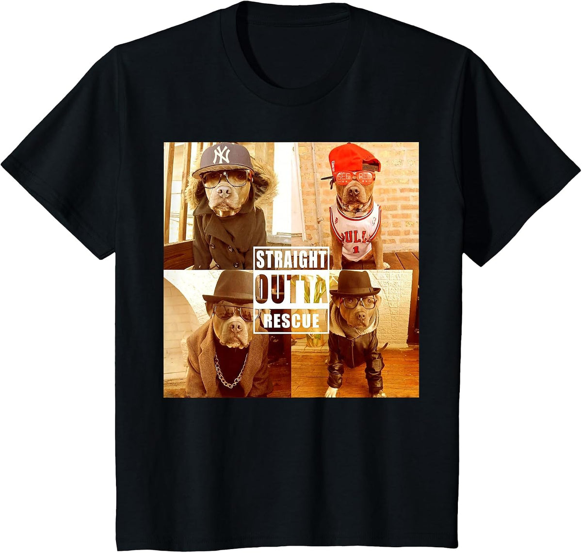Pitbull Love Straight Outta Rescue Funny Pit Bull T-Shirt T-Shirt - Black